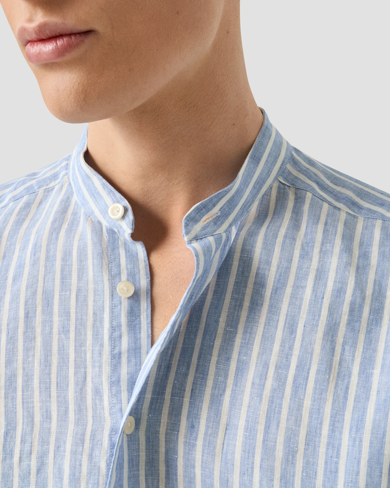 Eton - light blue striped linen shirt widespread