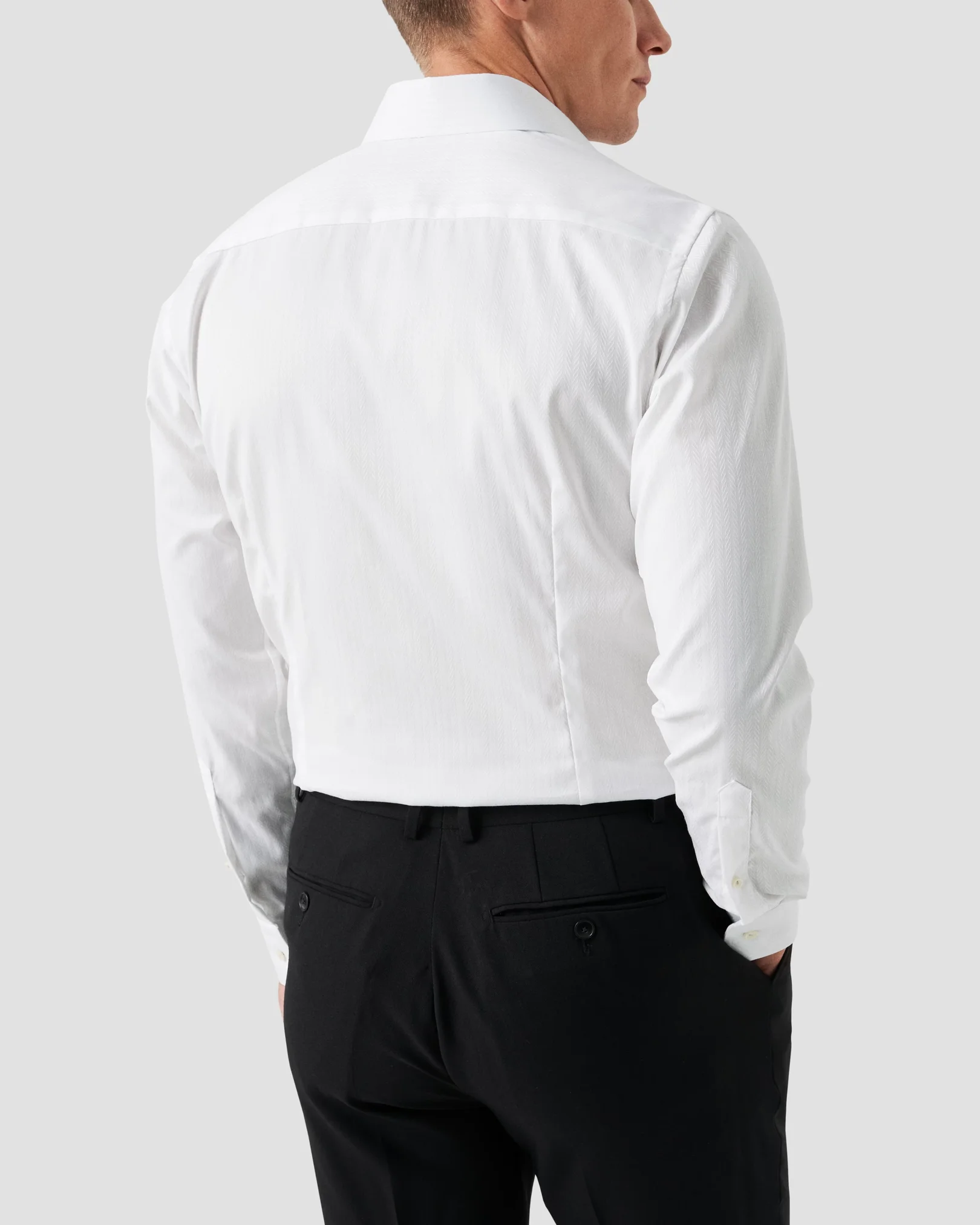 Eton - white textured herringbone shirt