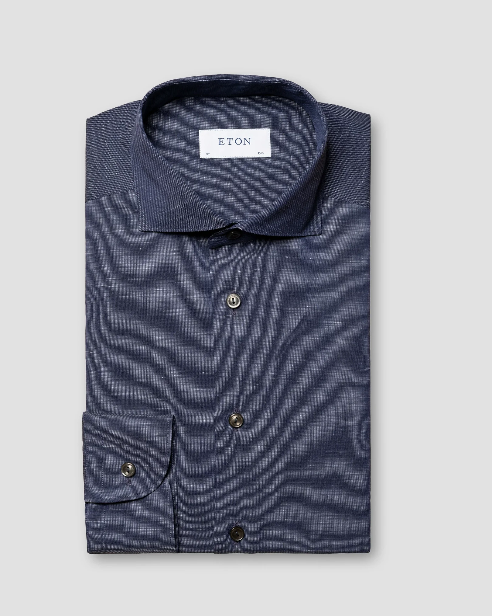 Eton - solid navy cotton linen shirt