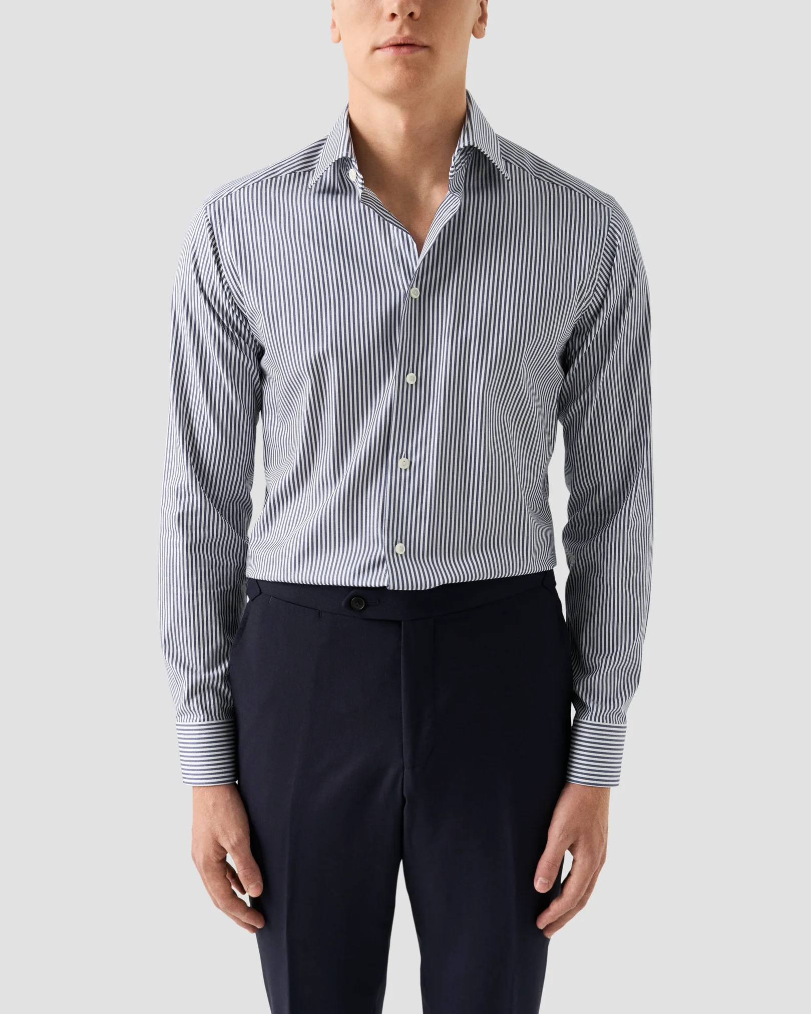 Eton - navy blue striped cotton tencel tm lyocell shirt