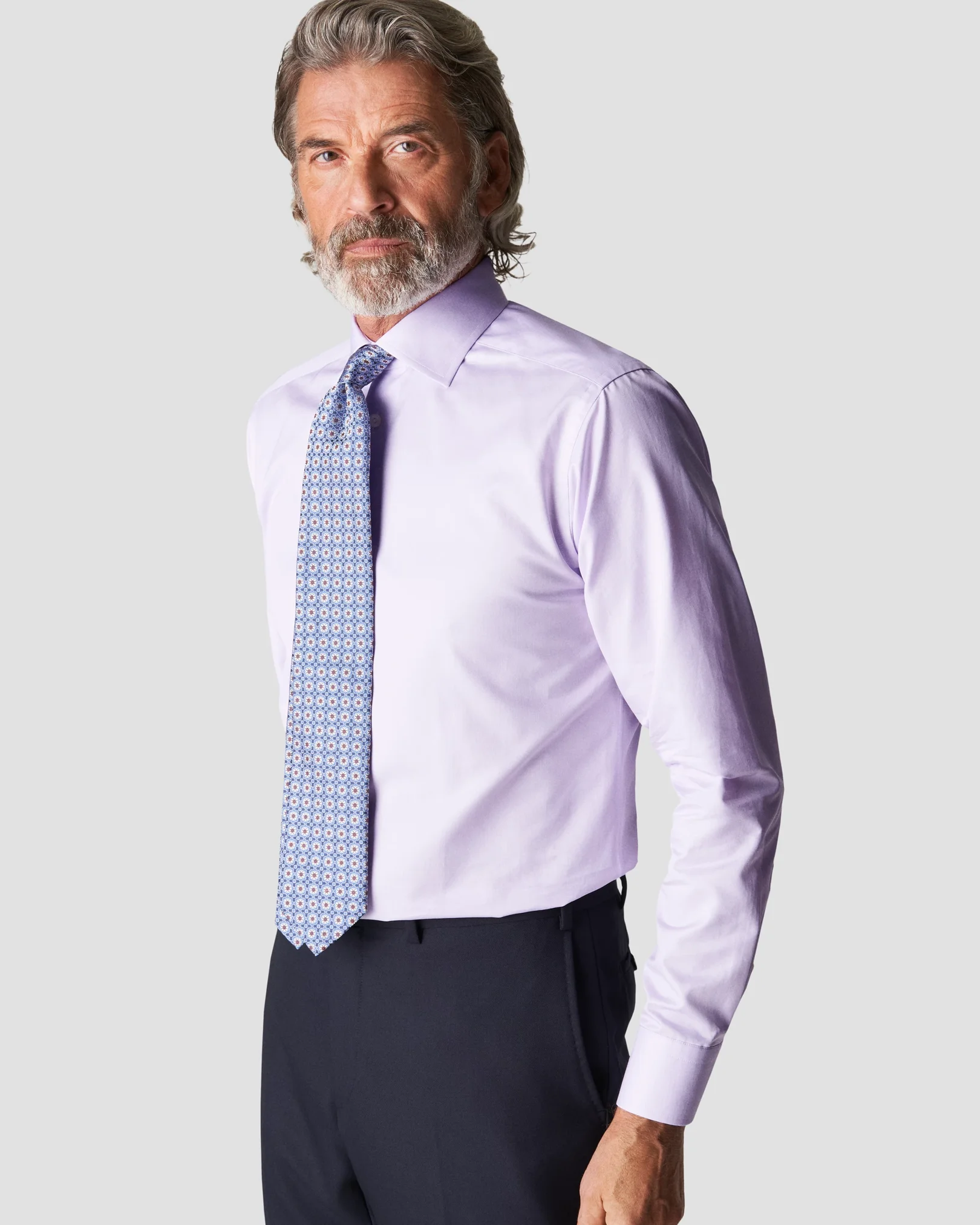 Eton - light purple signature twill cutaway shirt