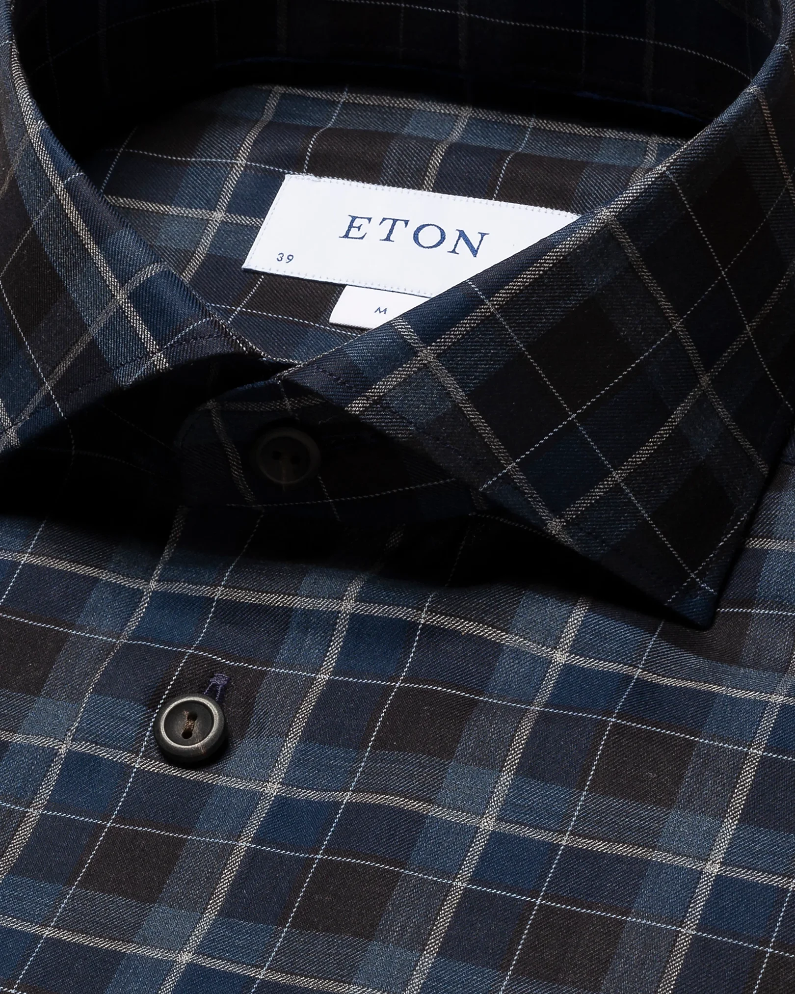Eton - navy blue flannel shirt wide spread