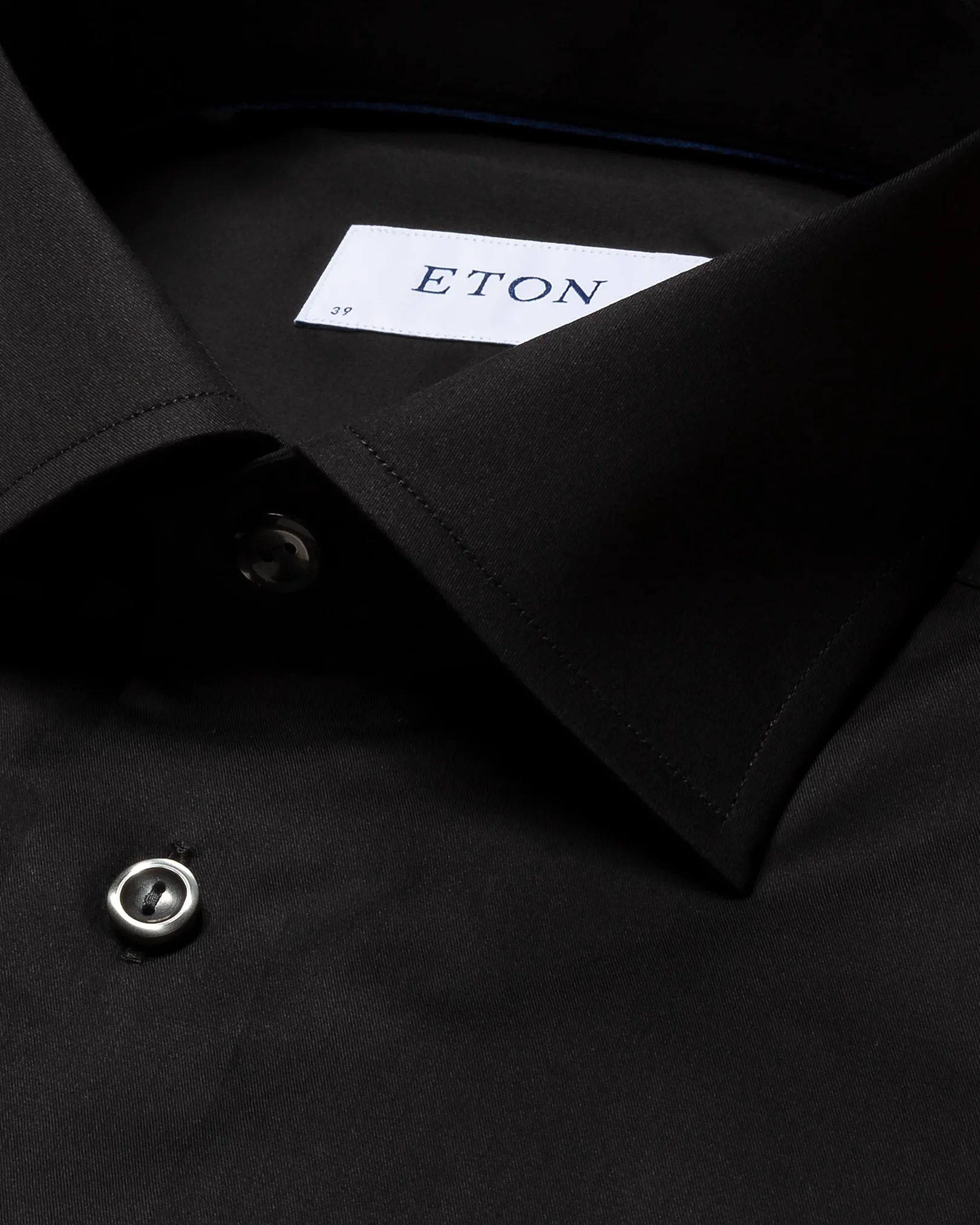 Eton - black fine twill stretch cut away single cuff classic fit