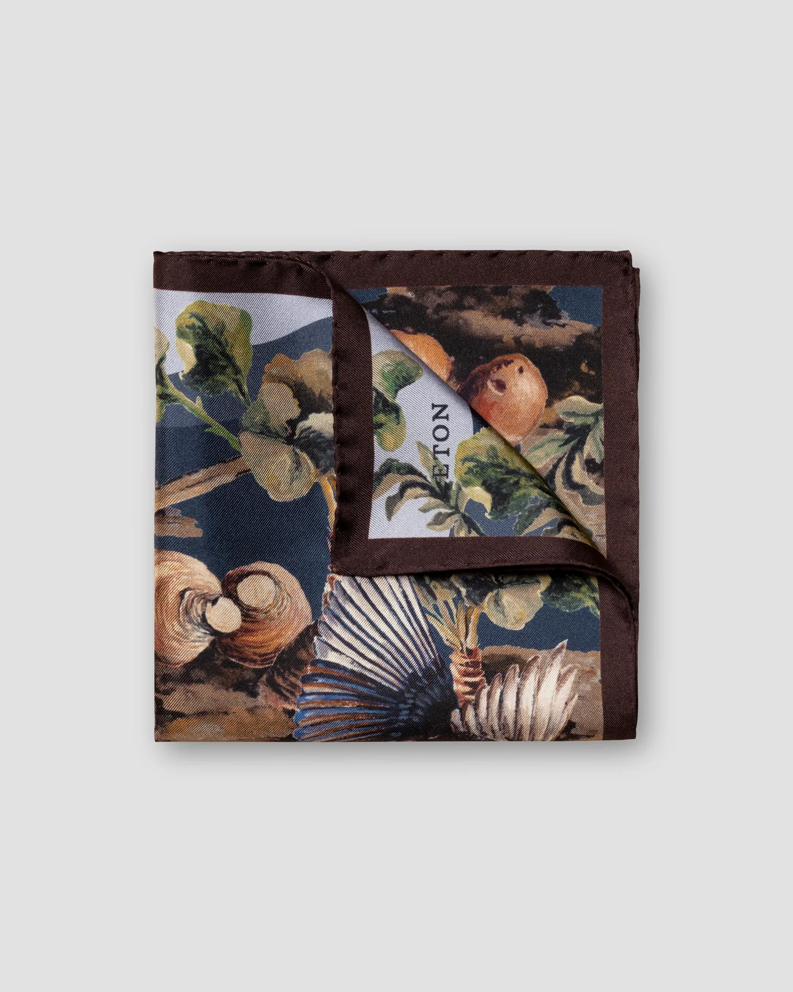 Eton - brown magpies print silk pocket square
