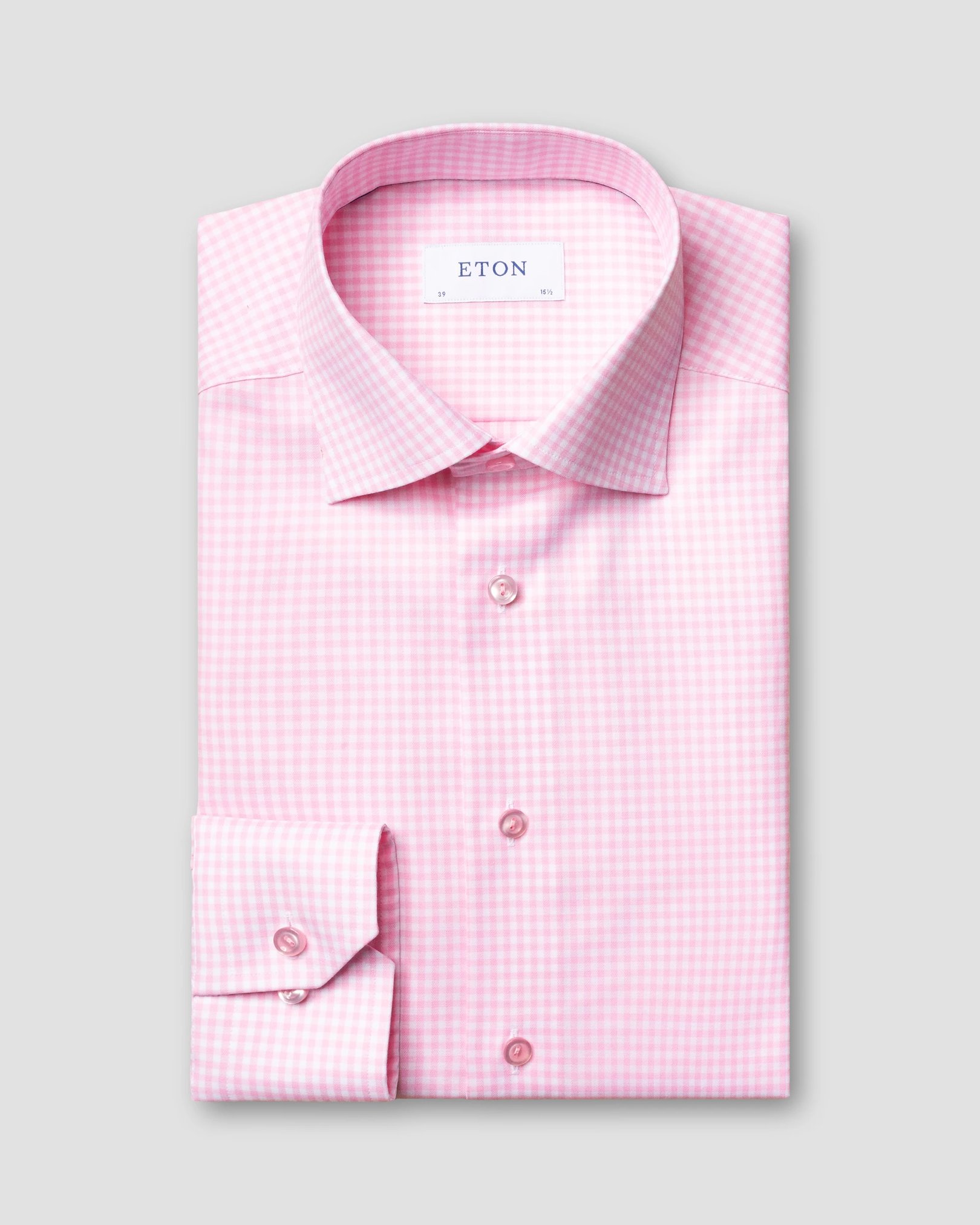 Eton - pink check twill shirt matching buttons