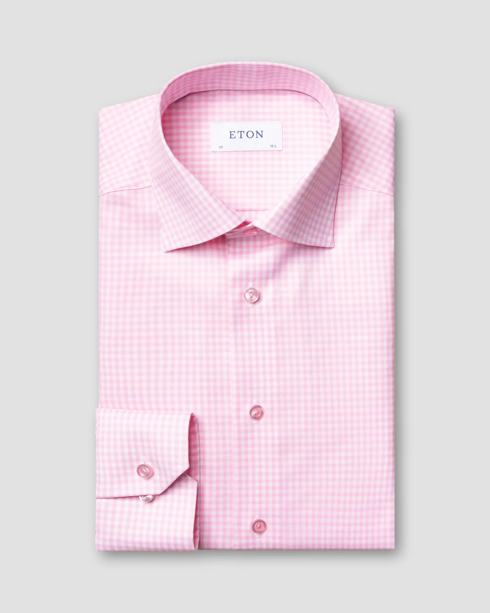 Eton - pink check twill shirt matching buttons