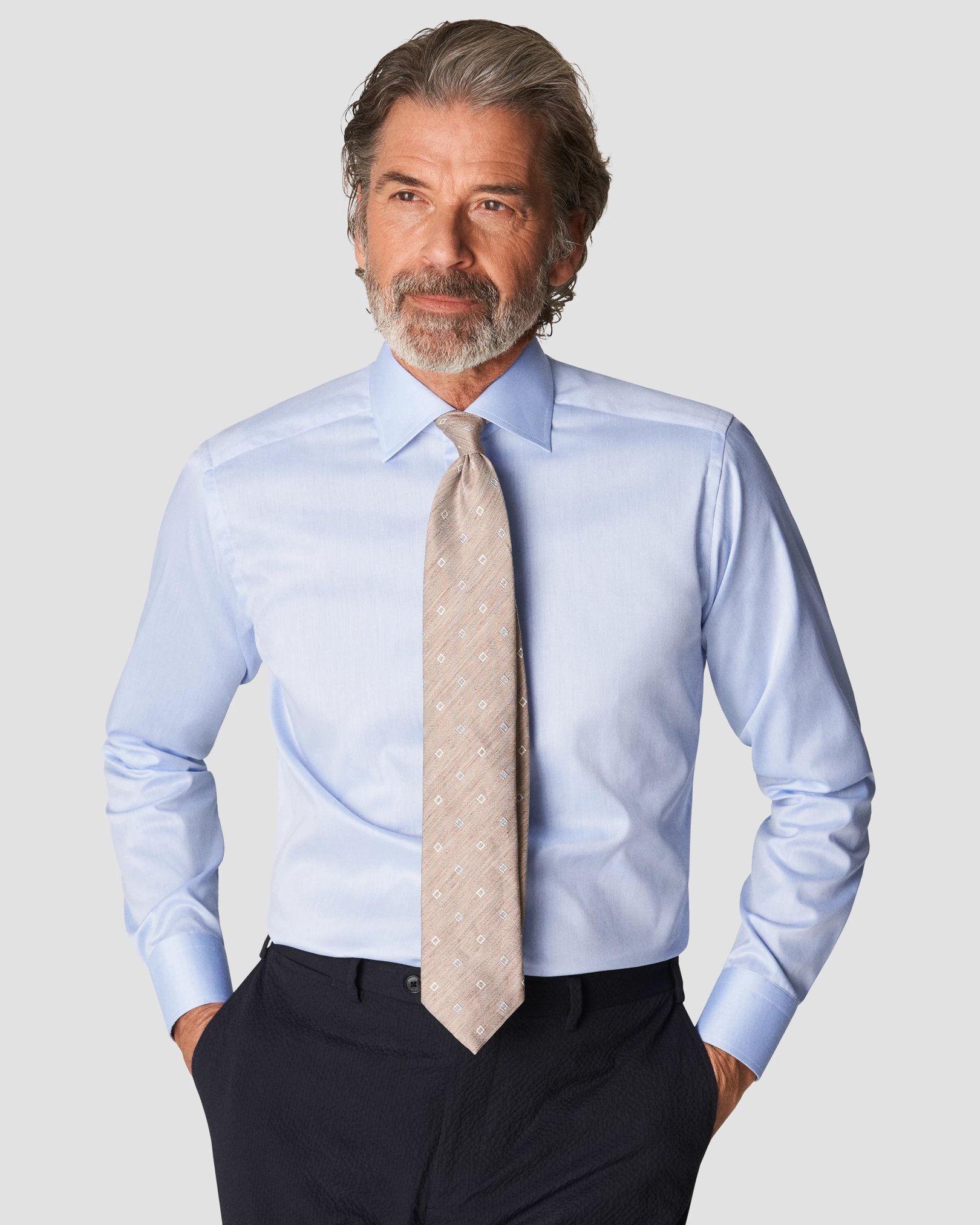 Eton - light blue signature twill floral details