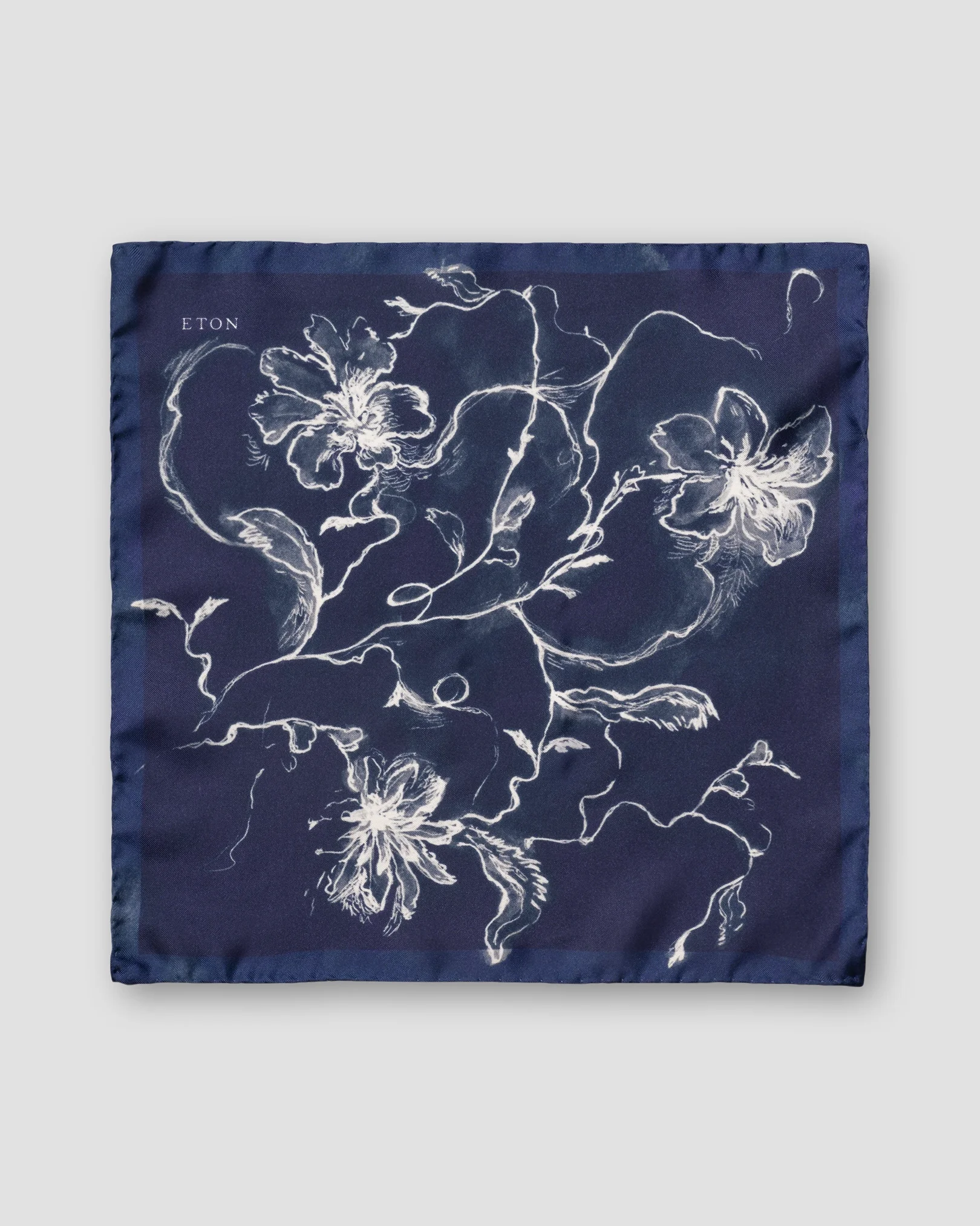 Eton - navy blue floral silk pocket square