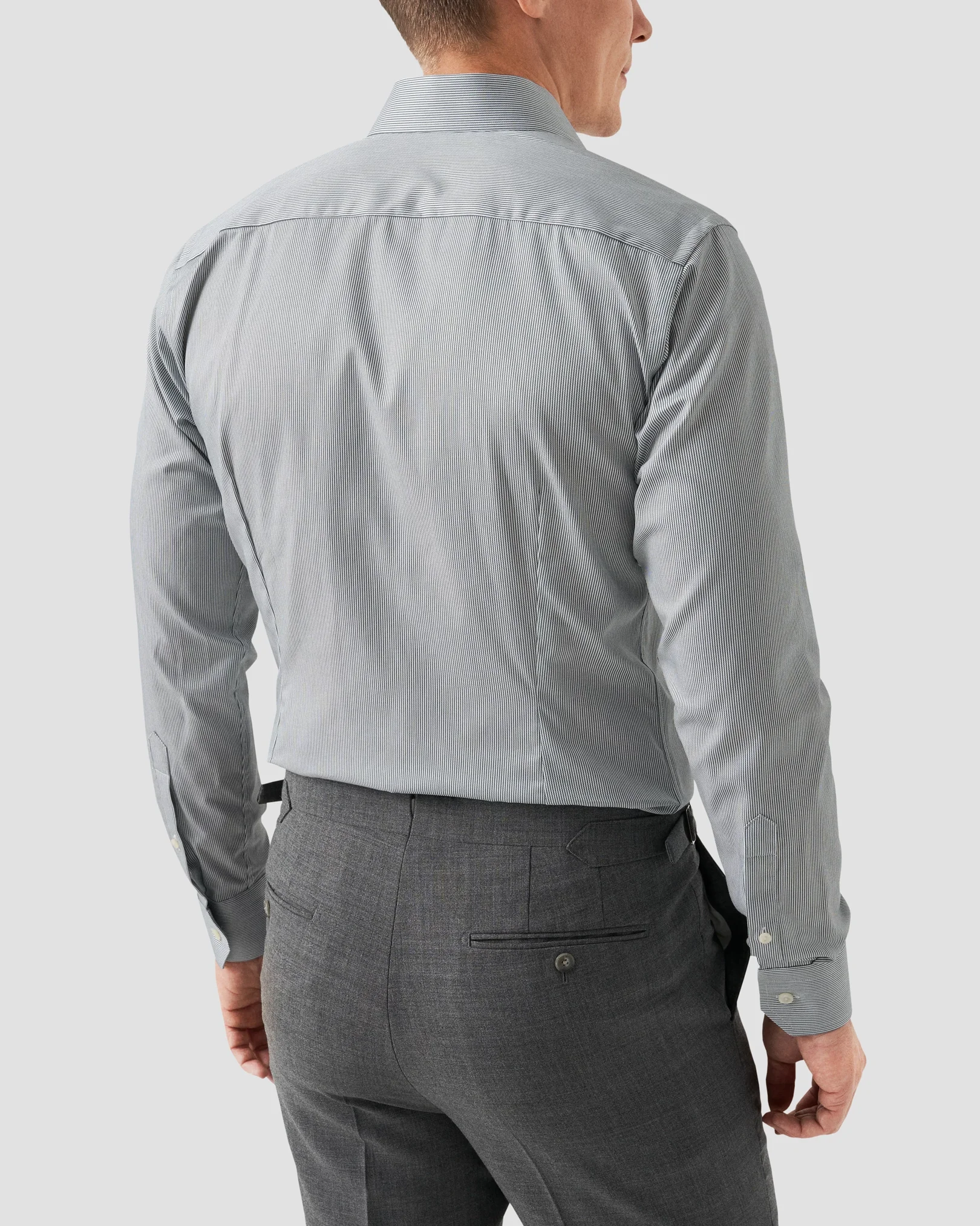 Eton - mid green striped twill shirt