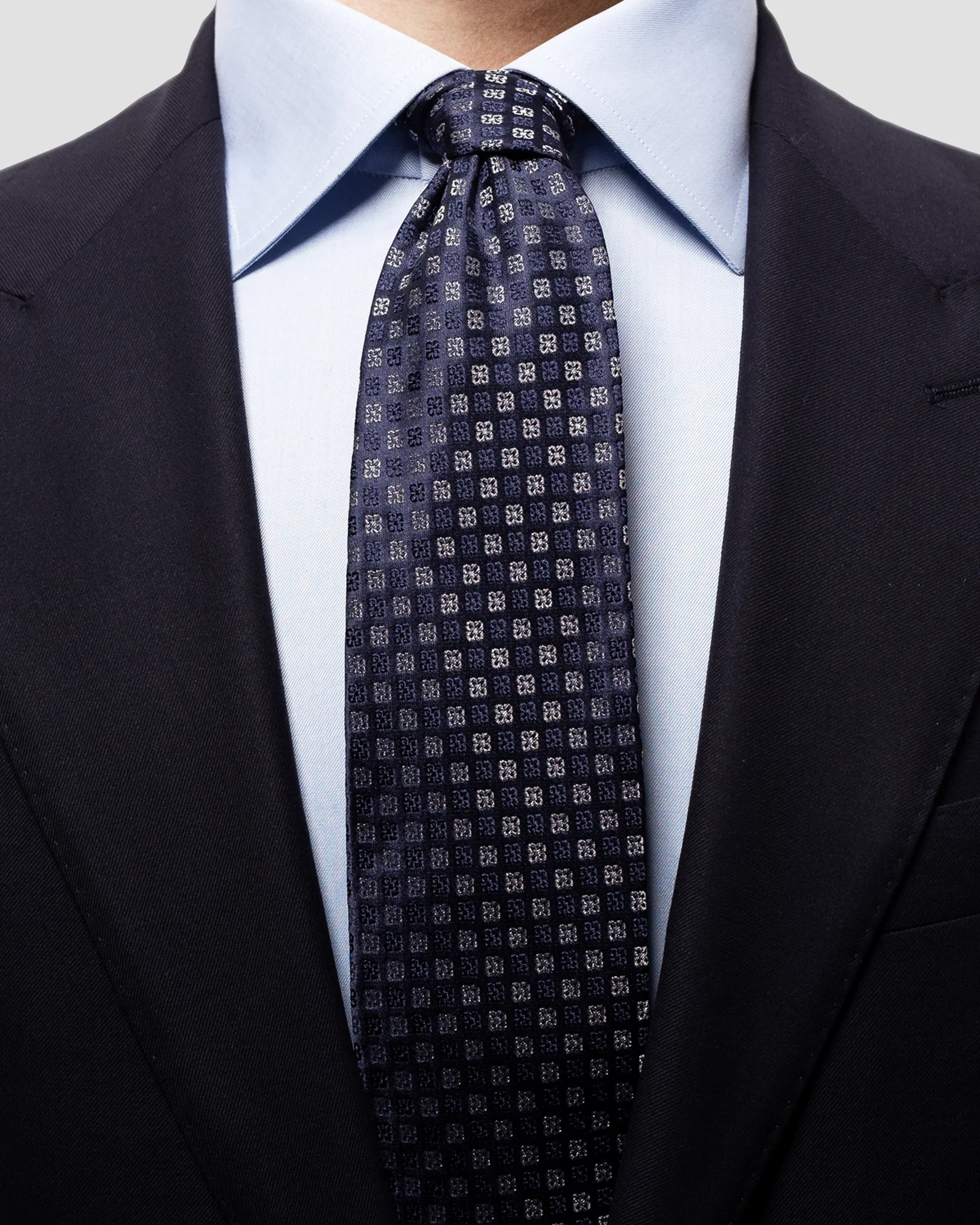 Eton - navy silver flower tie