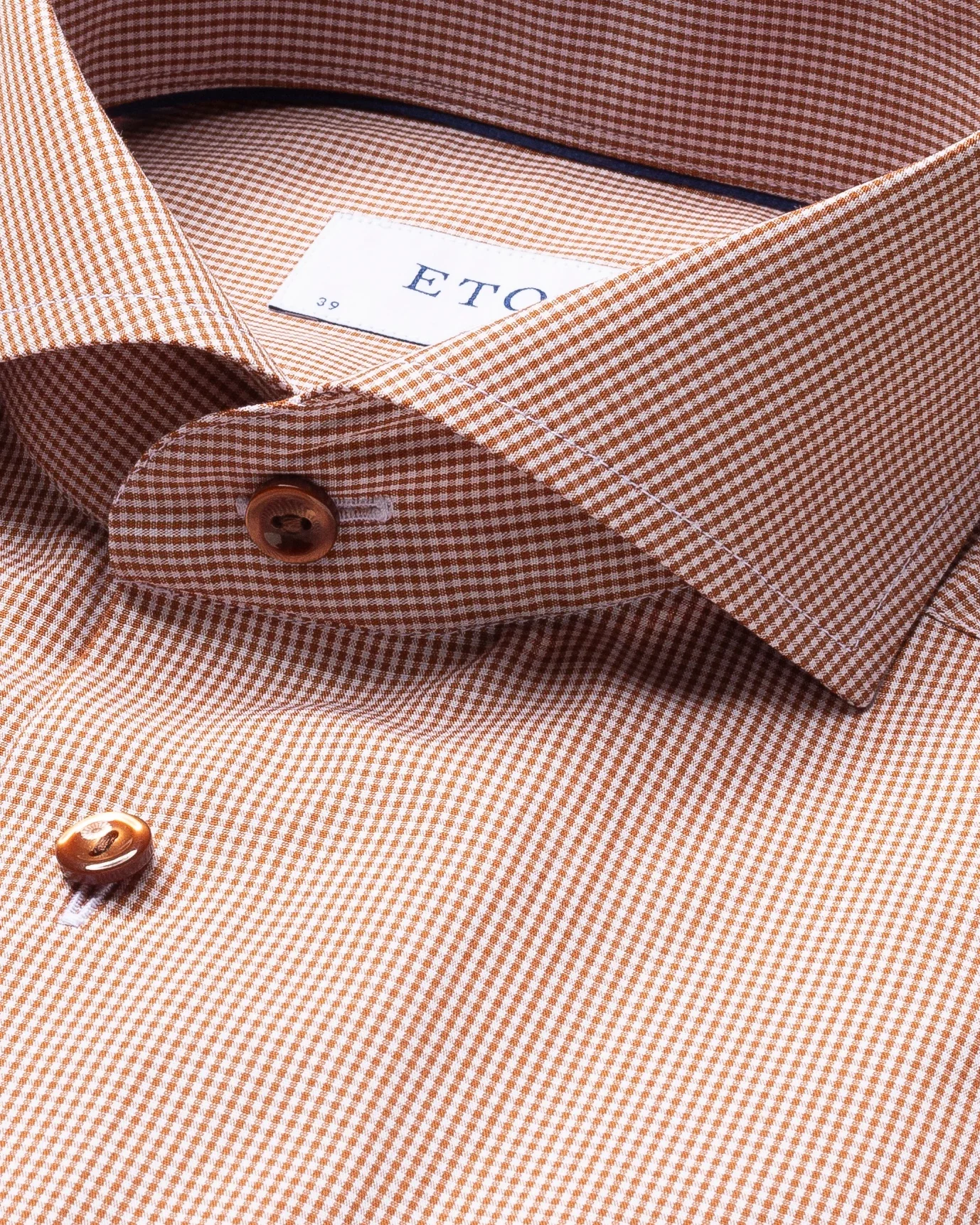 Eton - brown gingham extreme cut away poplin shirt
