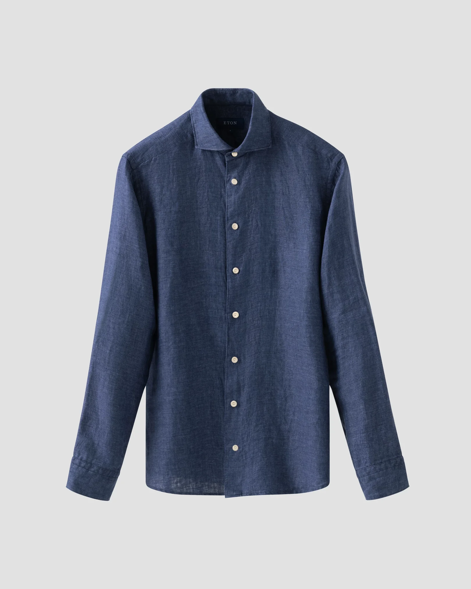Eton - solid navy linen shirt wide spread