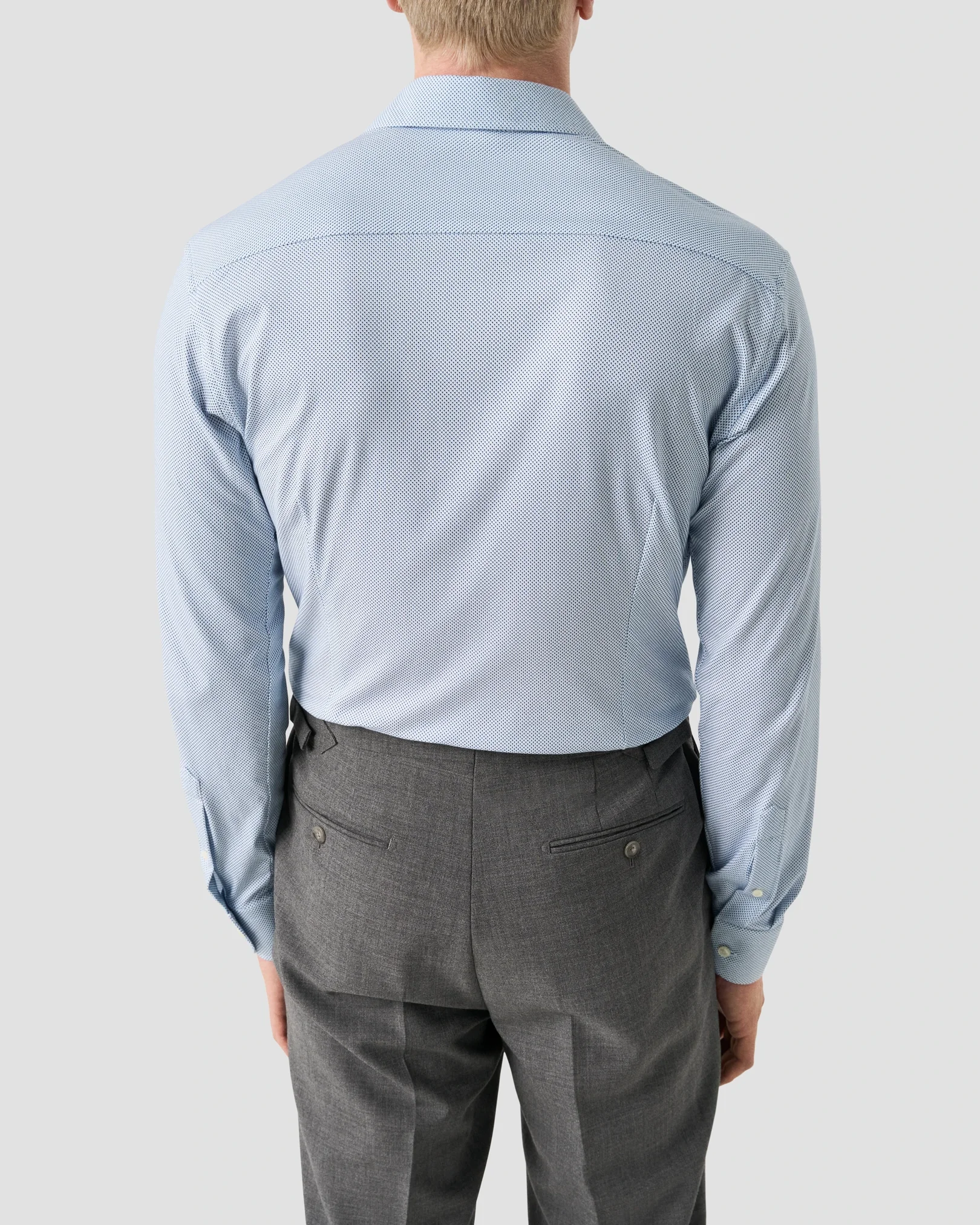Eton - light blue geometric cotton four way stretch shirt