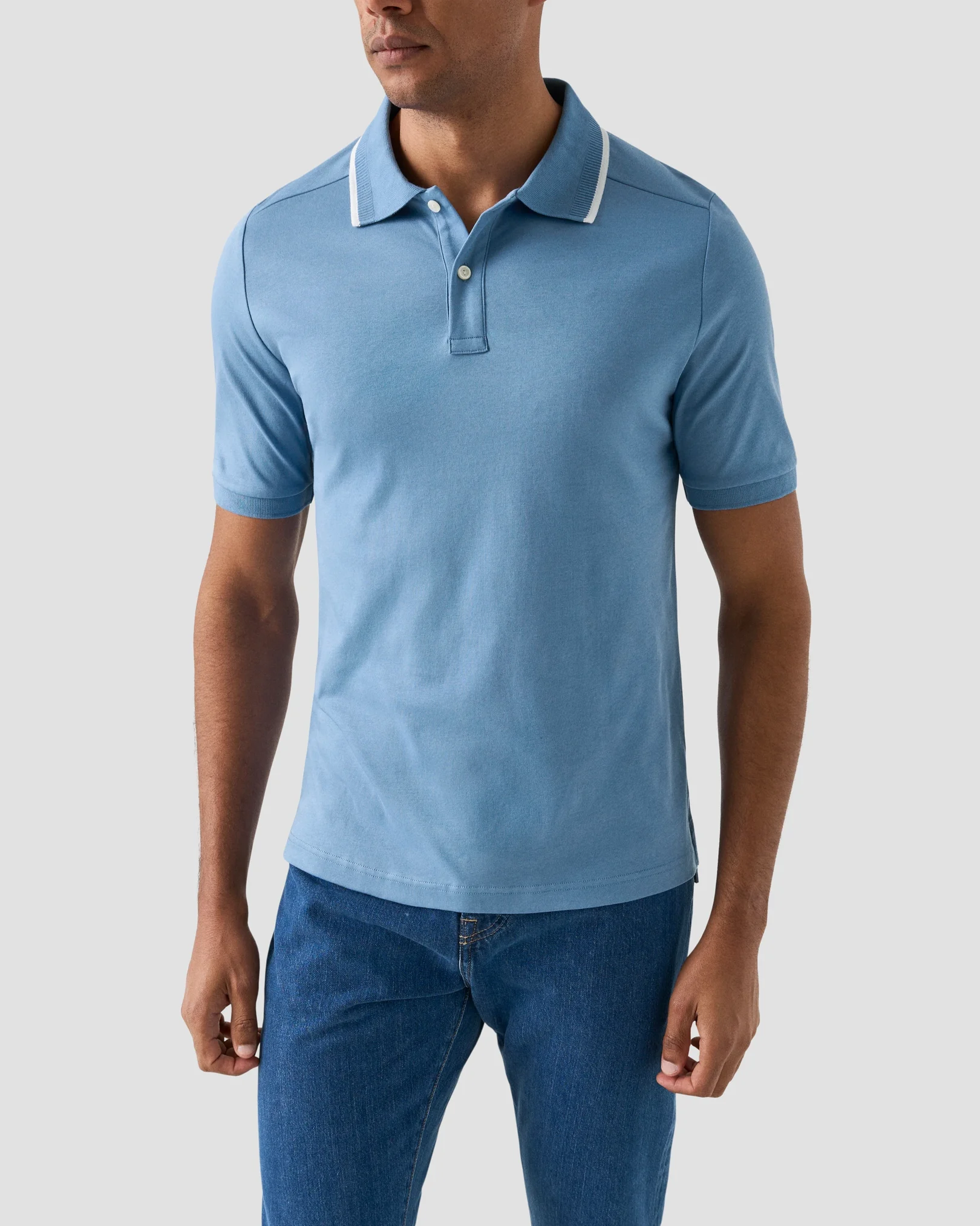Eton - light blue cotton interlock polo shirt