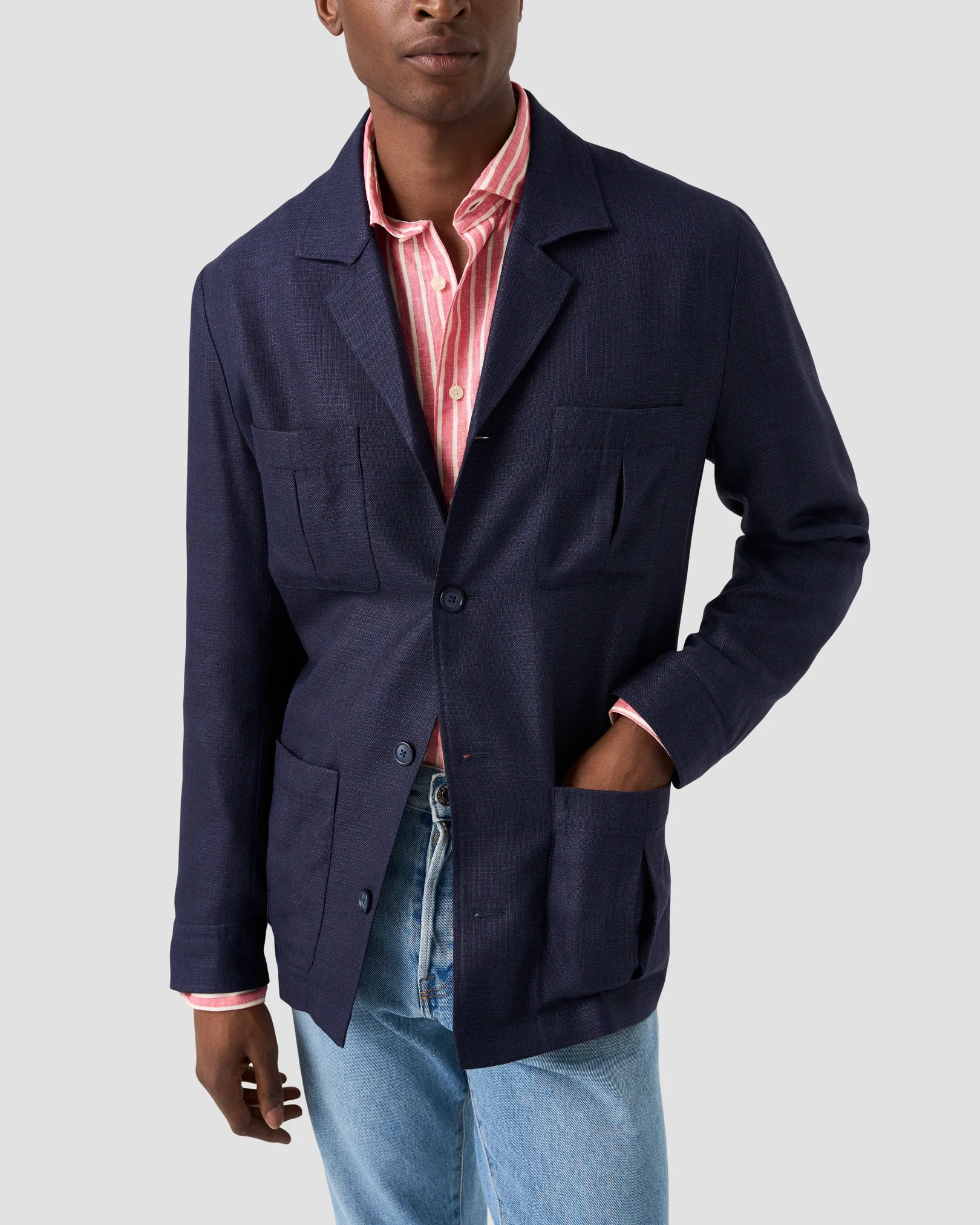 Eton - red striped linen shirt