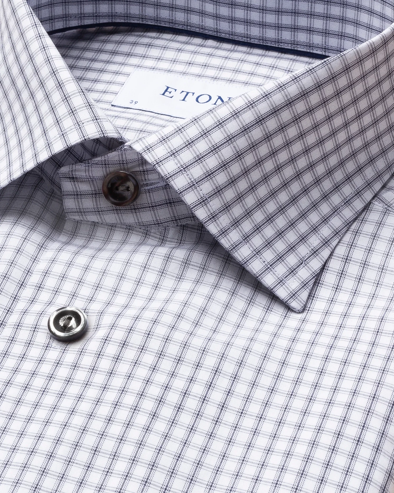 Eton - navy checks poplin shirt