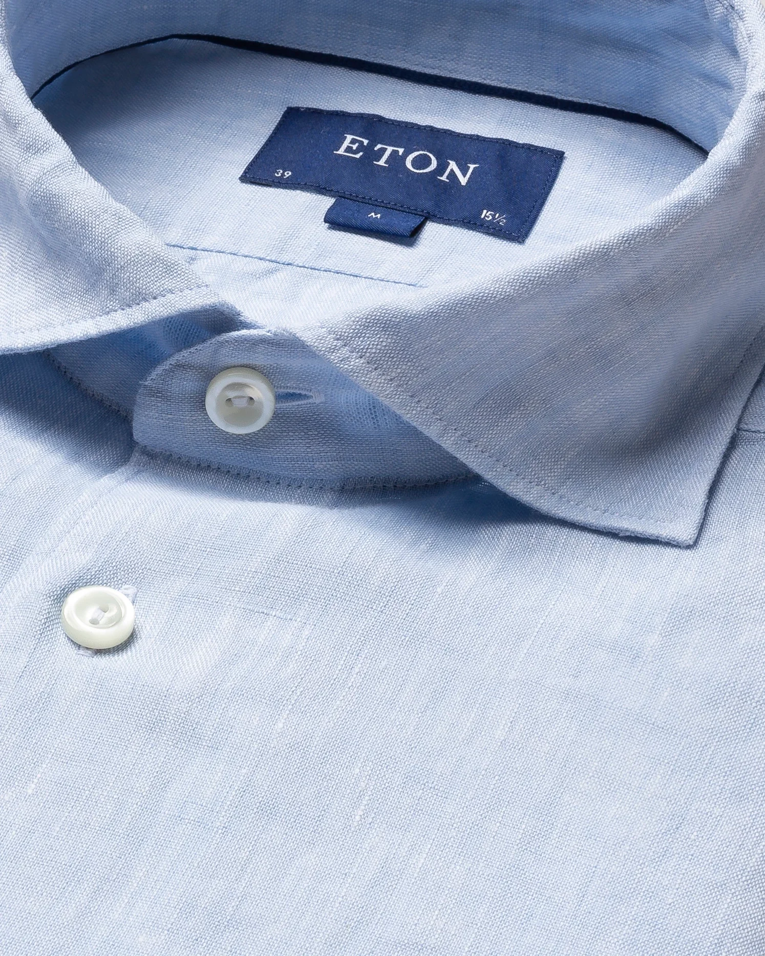 Eton - blue linen shirt wide spread collar