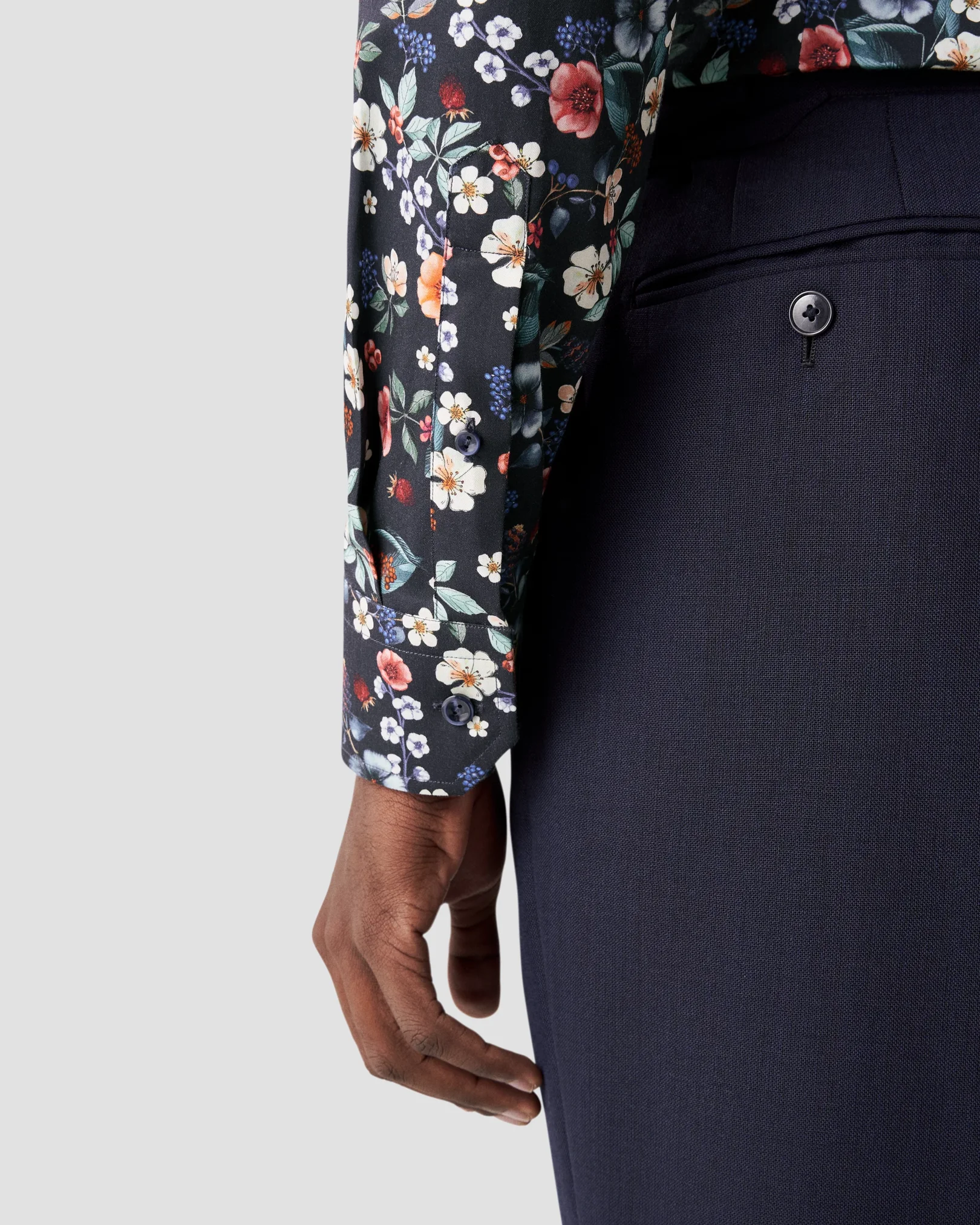 Eton - navy blue floral signature twill