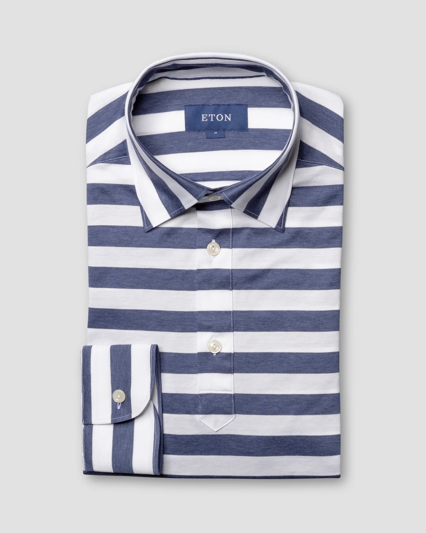 Eton - navy striped jersey popover shirt