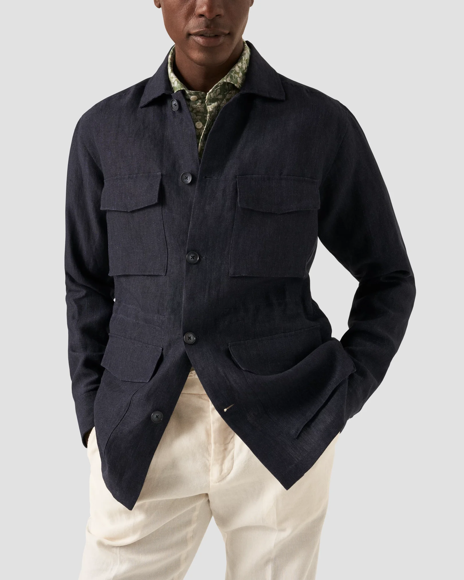 Eton - beige floral linen shirt