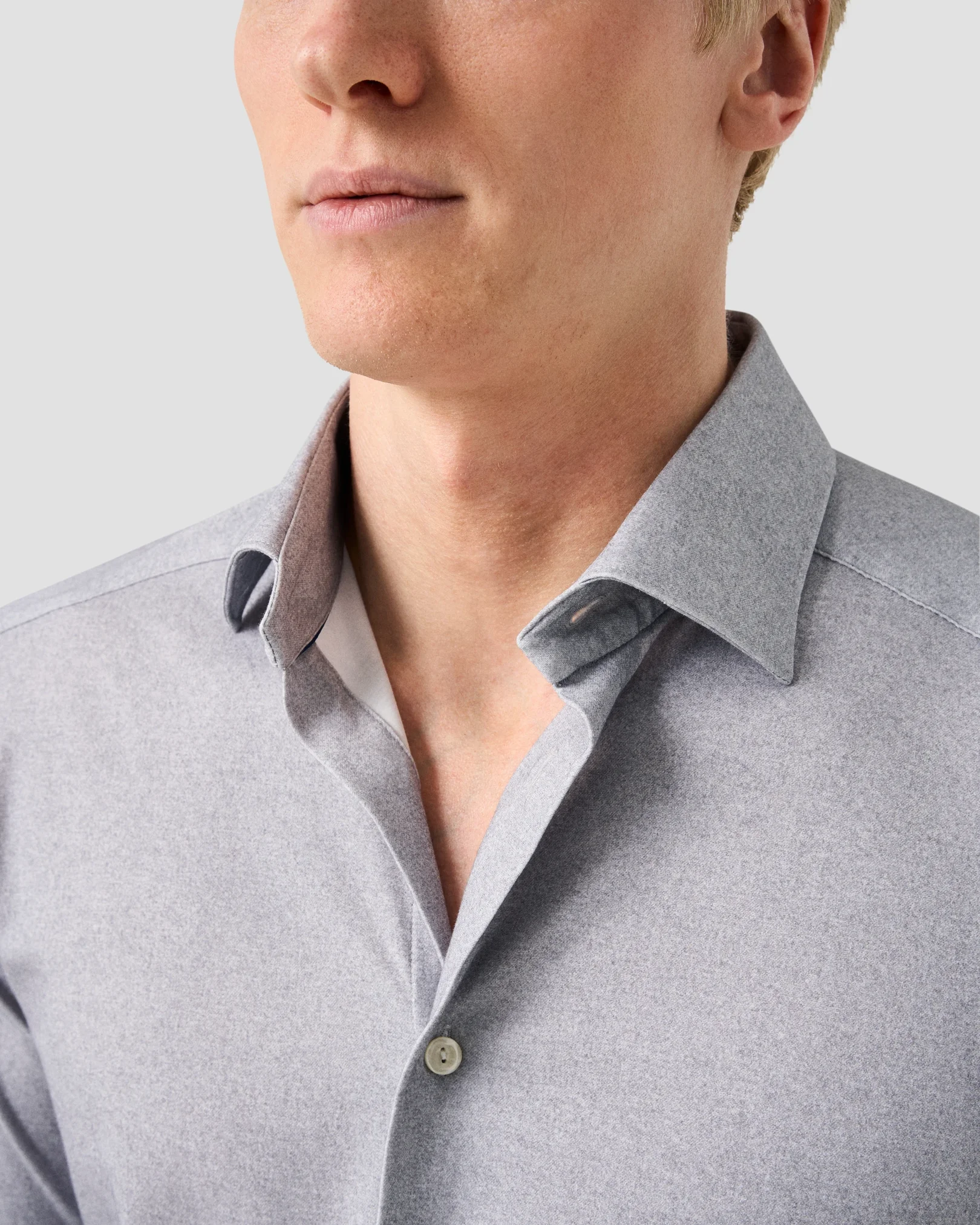 Eton - dark grey solid cotton four way stretch shirt