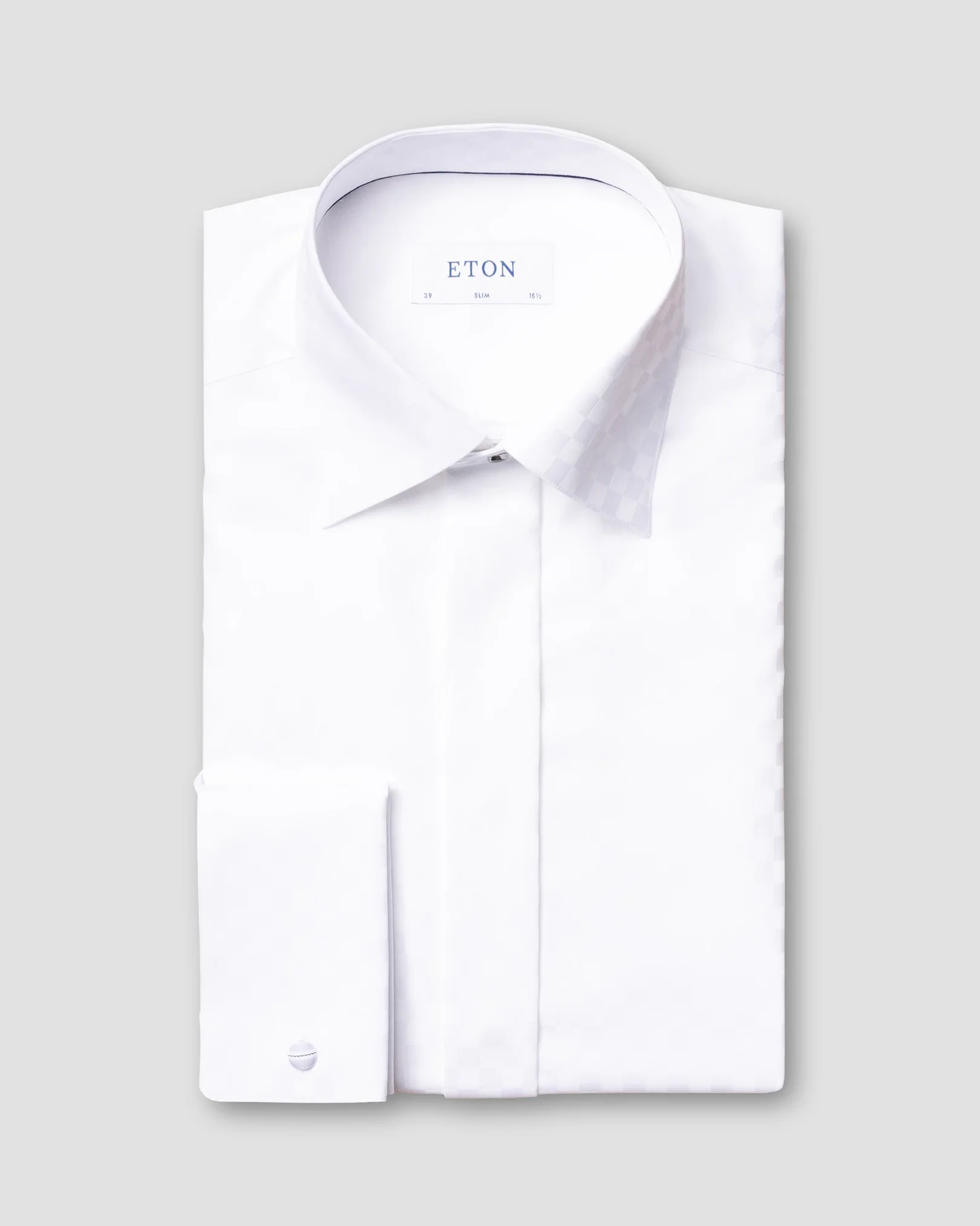 Eton - white chessboard check evening shirt