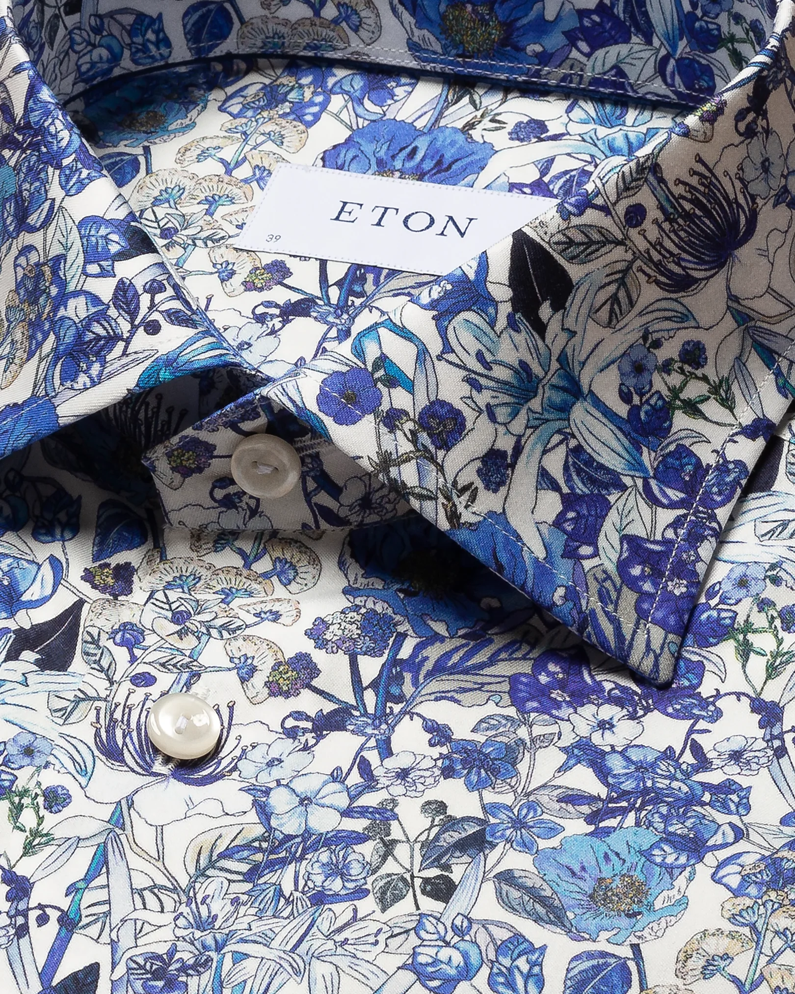 Eton - mid blue signature twill cut floral print