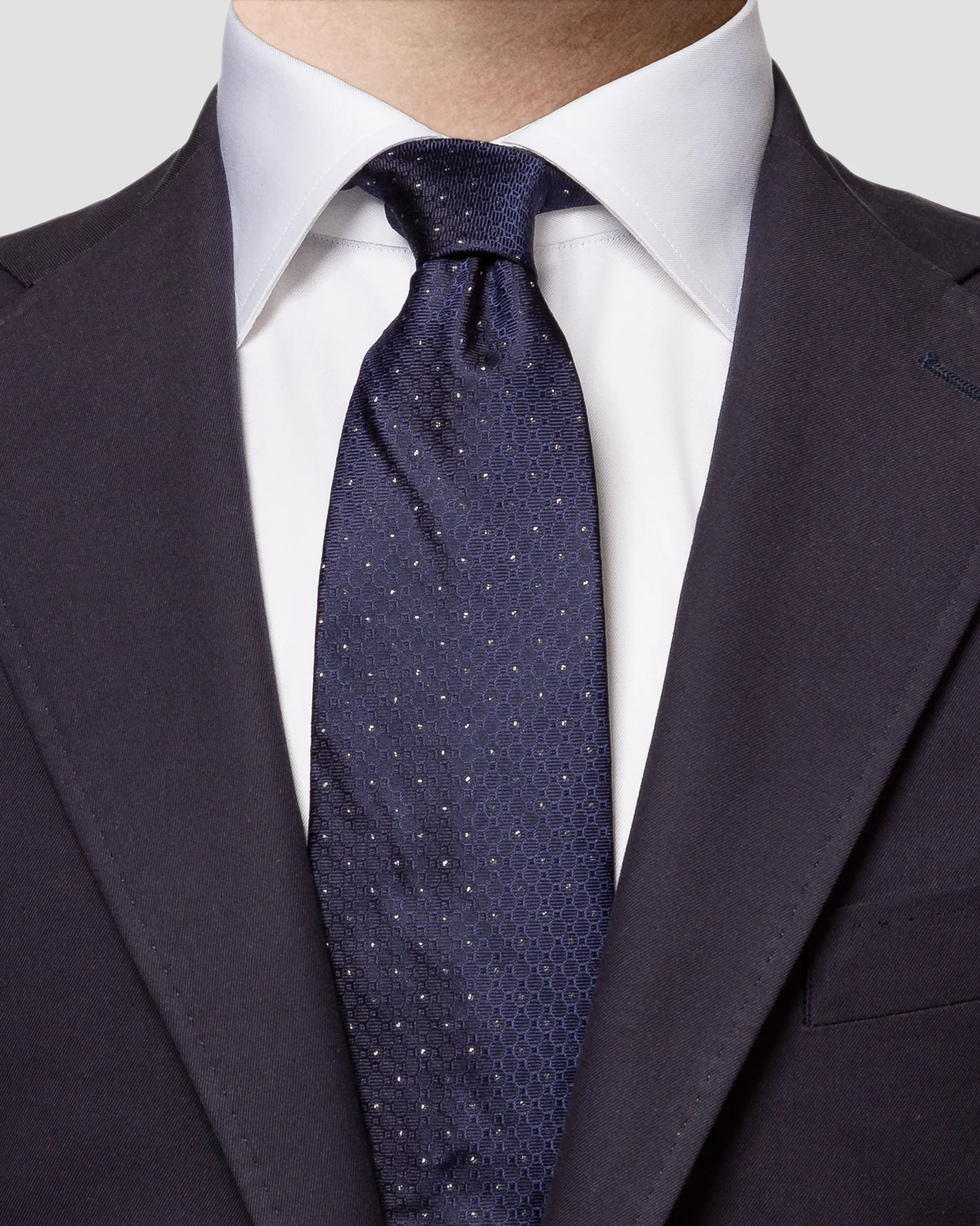 Eton - navy blue pin dot silk blend wedding tie