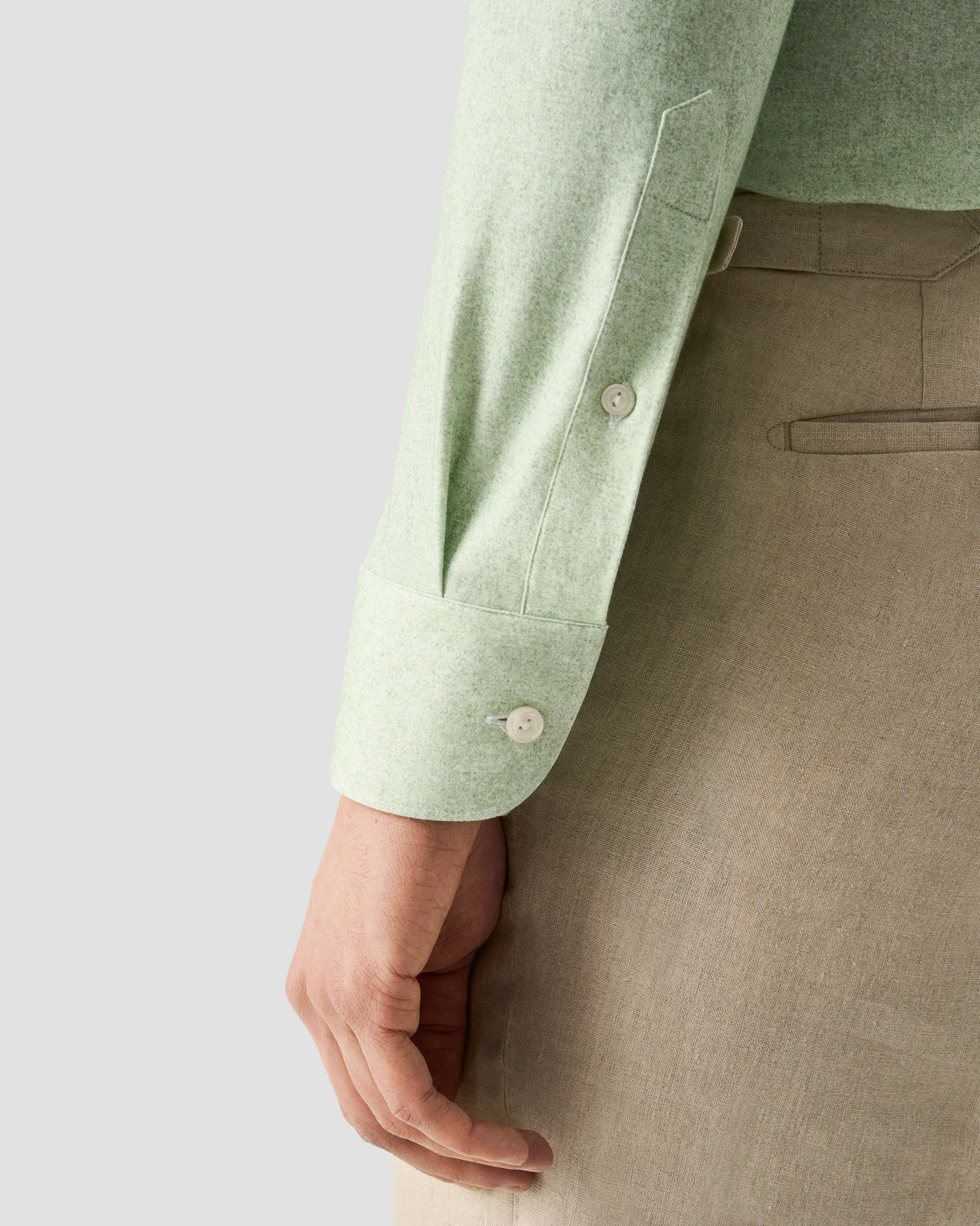 Eton - mid green solid cotton four way stretch shirt