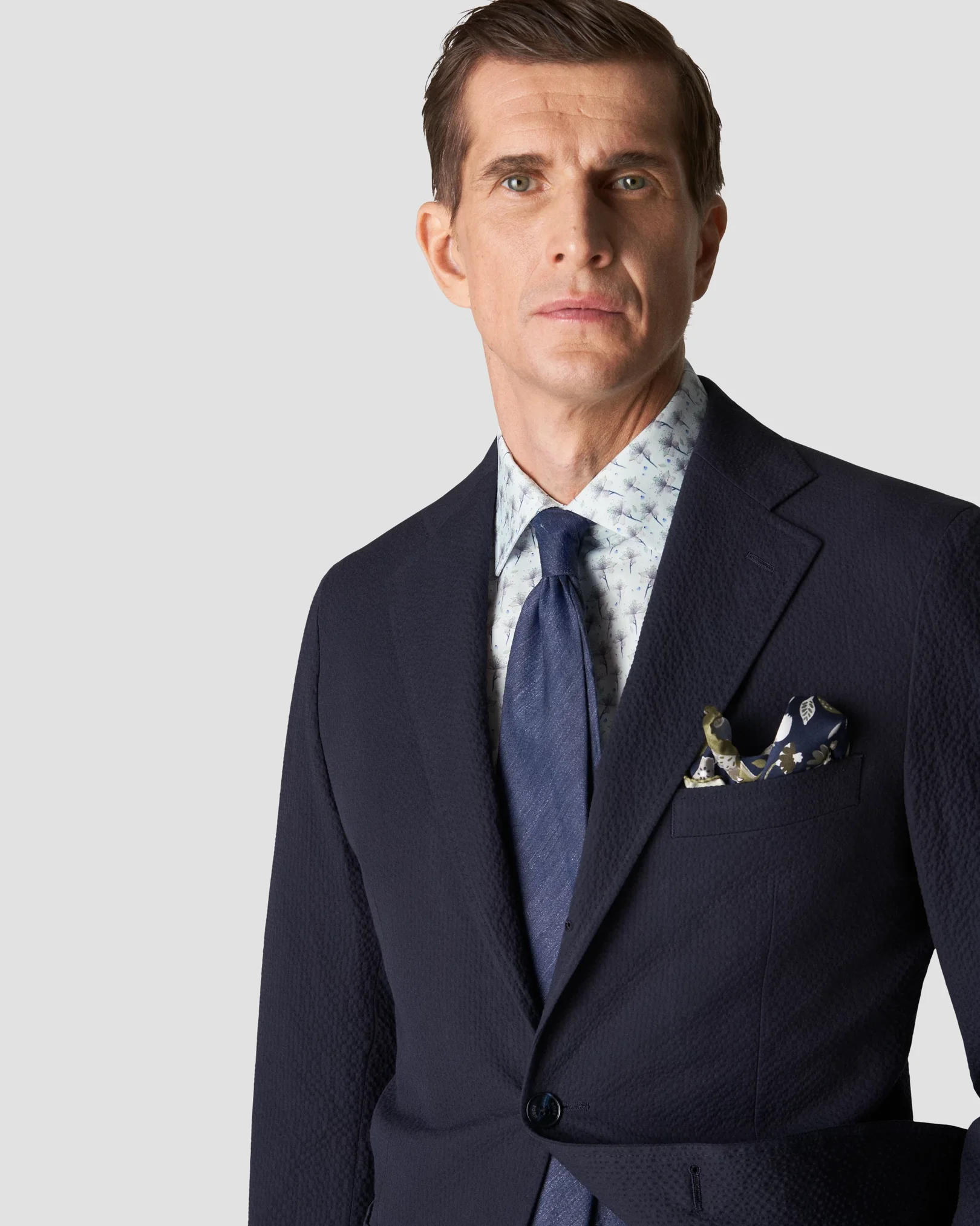 Eton - light blue signature twill floral print