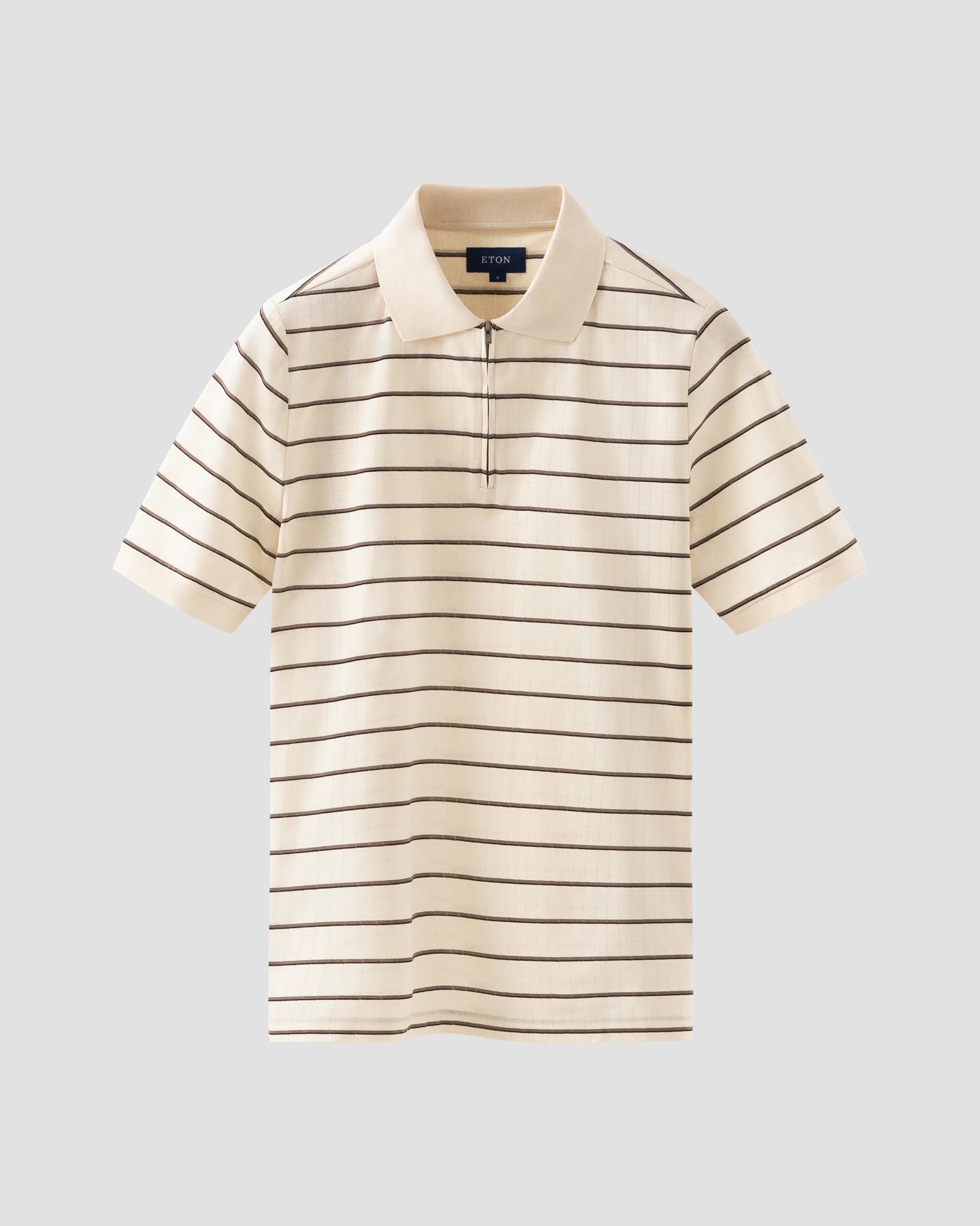 Eton - Light Brown Filo di Scozia Jacquard Half Zip Polo Shirt
