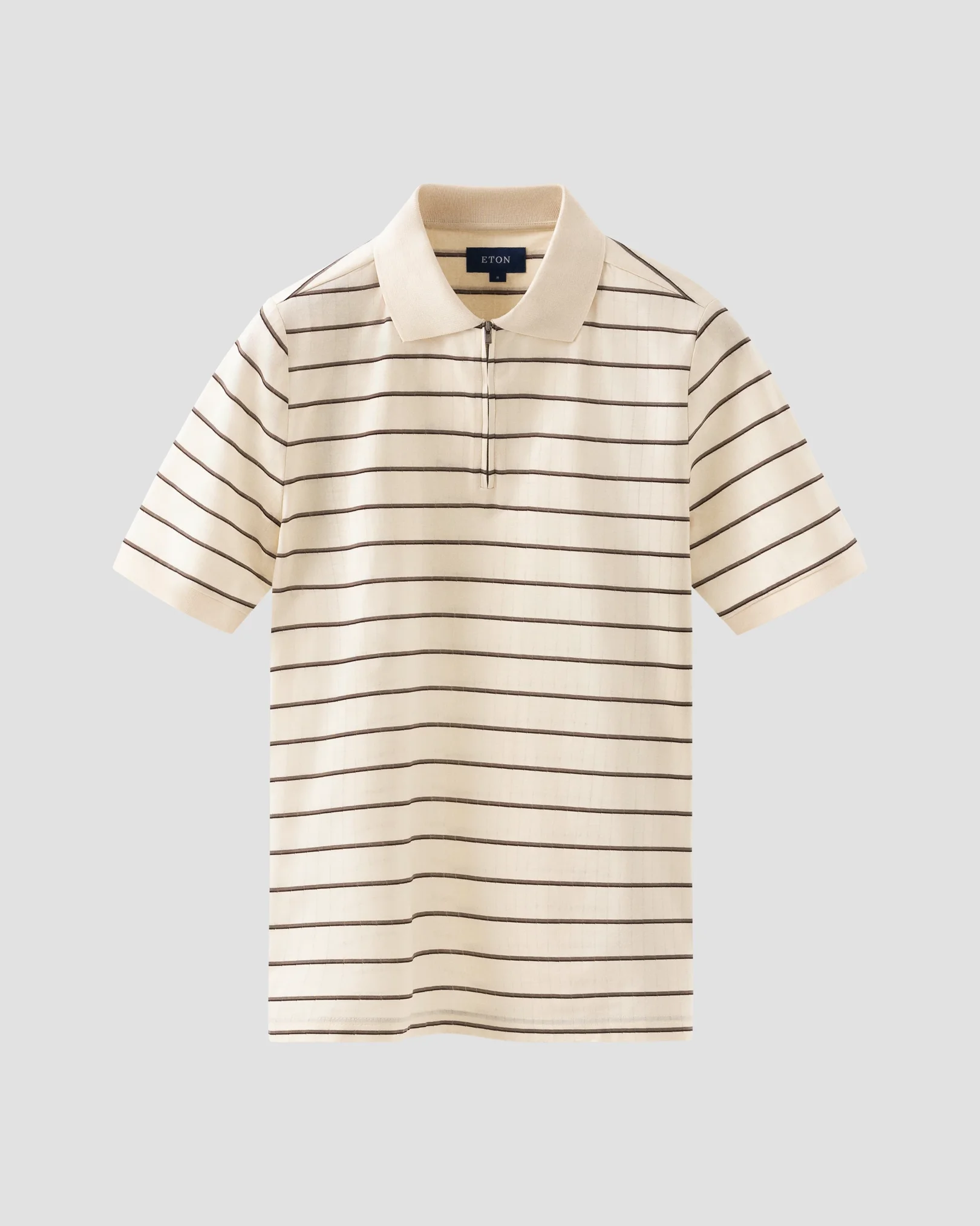 Eton - Light Brown Filo di Scozia Jacquard Half Zip Polo Shirt