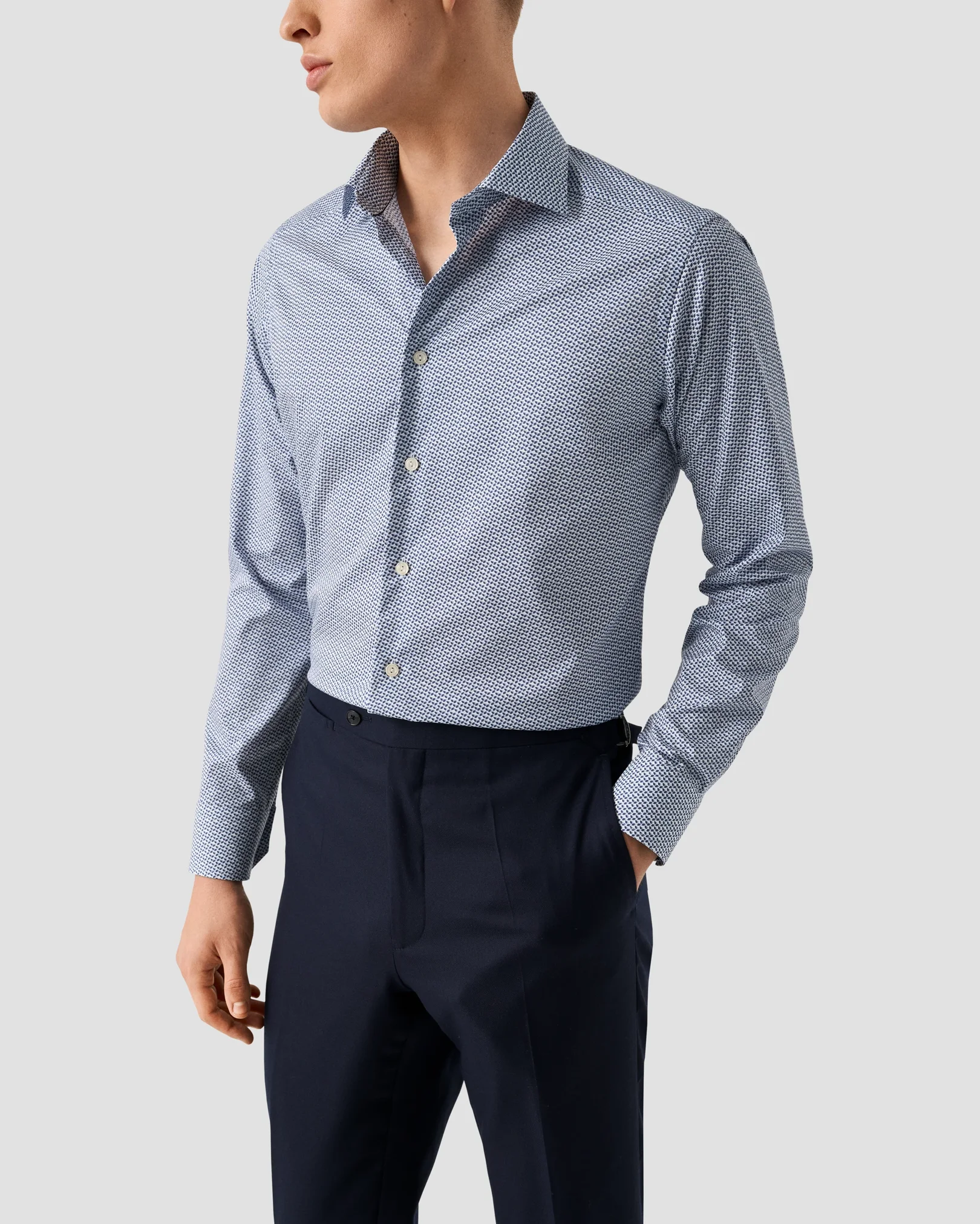 Eton - light blue micro geometric signature twill shirt