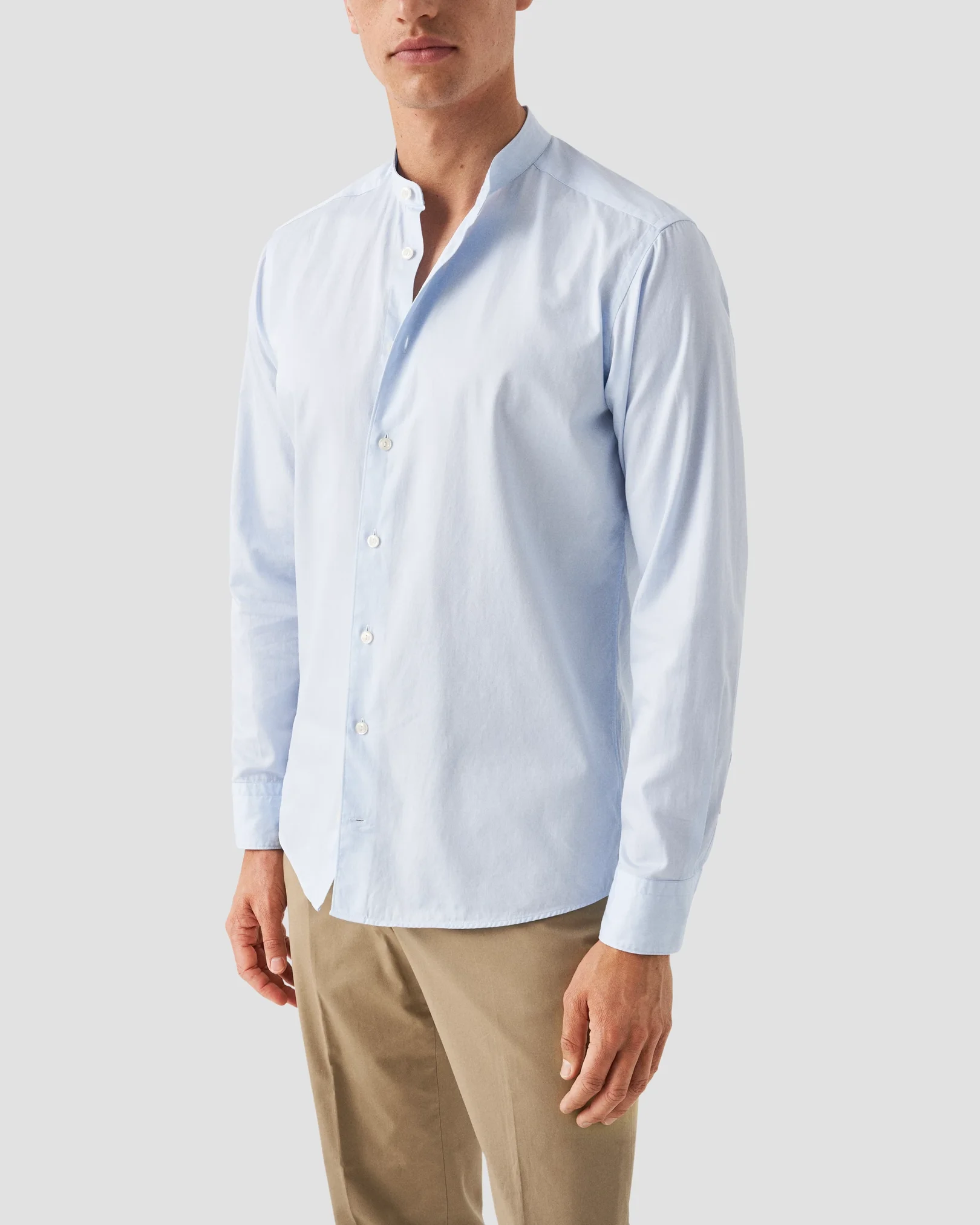 Eton - light blue solid twill band collar shirt