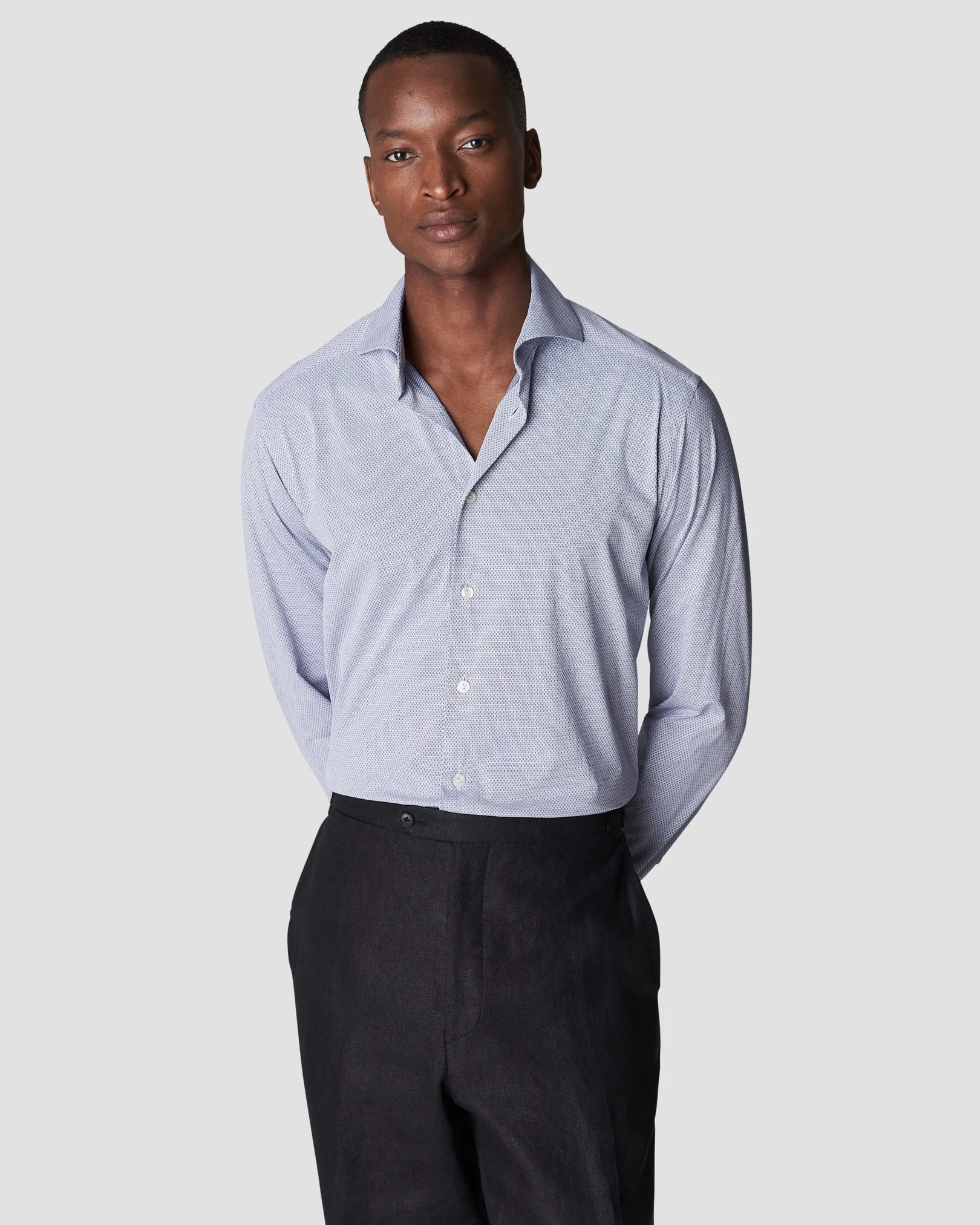 Eton - Navy Textured Four-Way Stretch Shirt