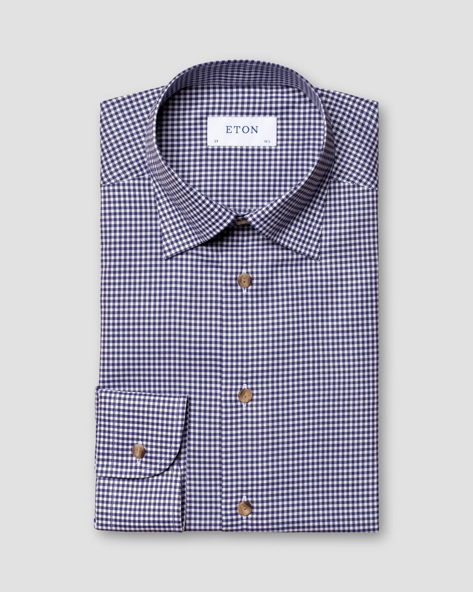 Eton - navy blue checked flannel shirt