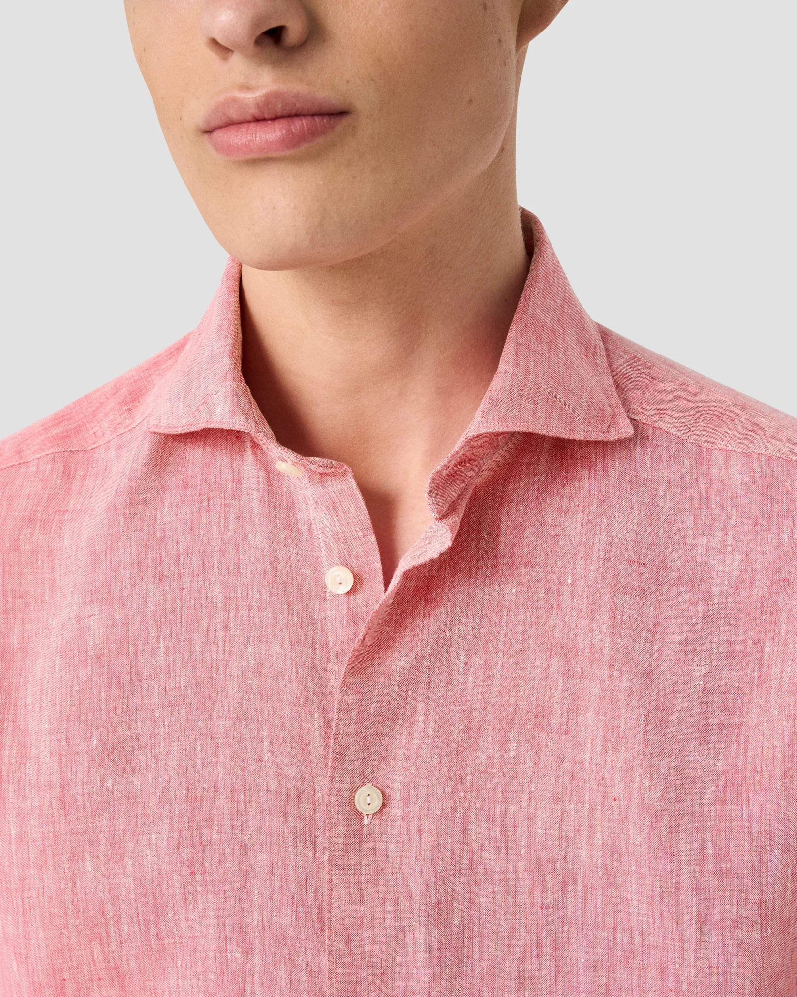 Eton - red solid plain weave linen shirt