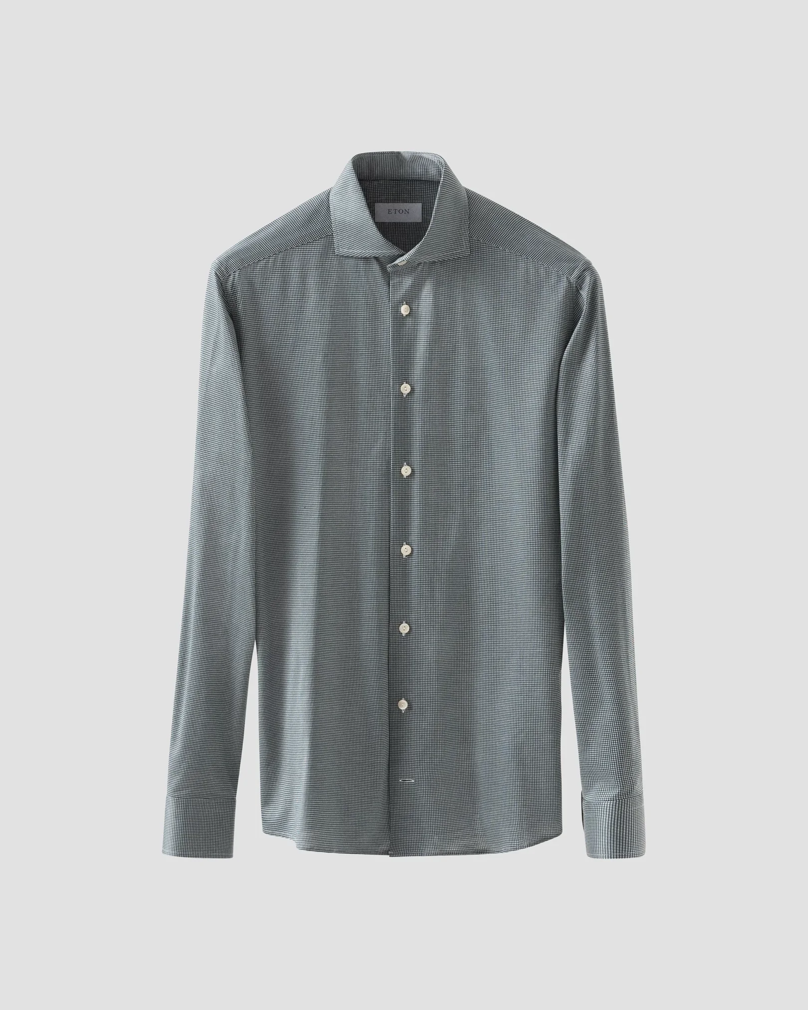 Eton - mid green micro checked king knit shirt