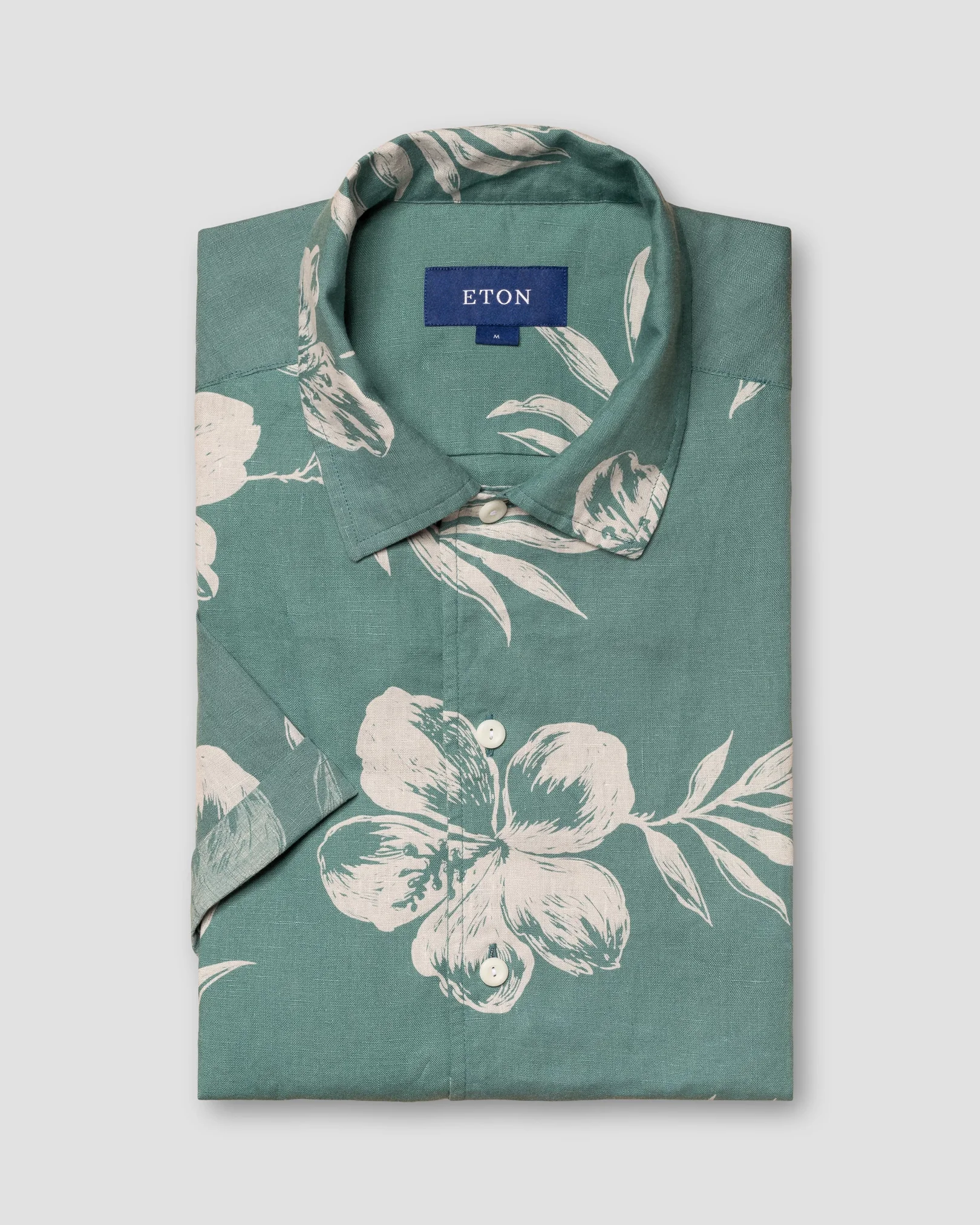Eton - mid green linen resort folded short sleeve regular