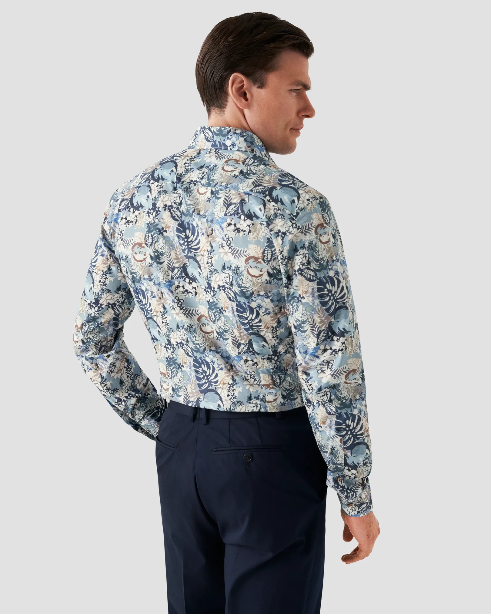 Eton - mid blue twill floral print