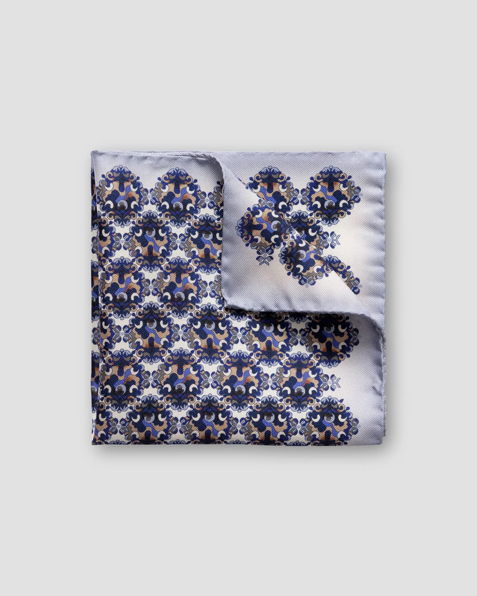 Eton - blue purple bold medallion print pocket square
