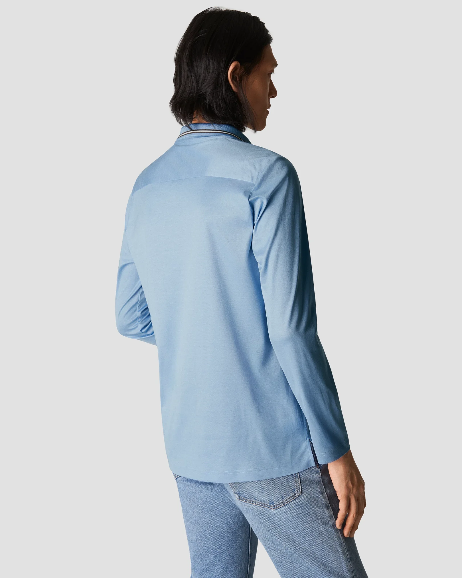 Eton - light blue jersey knitted collar no cuff jersey long sleeve regular fit jersey