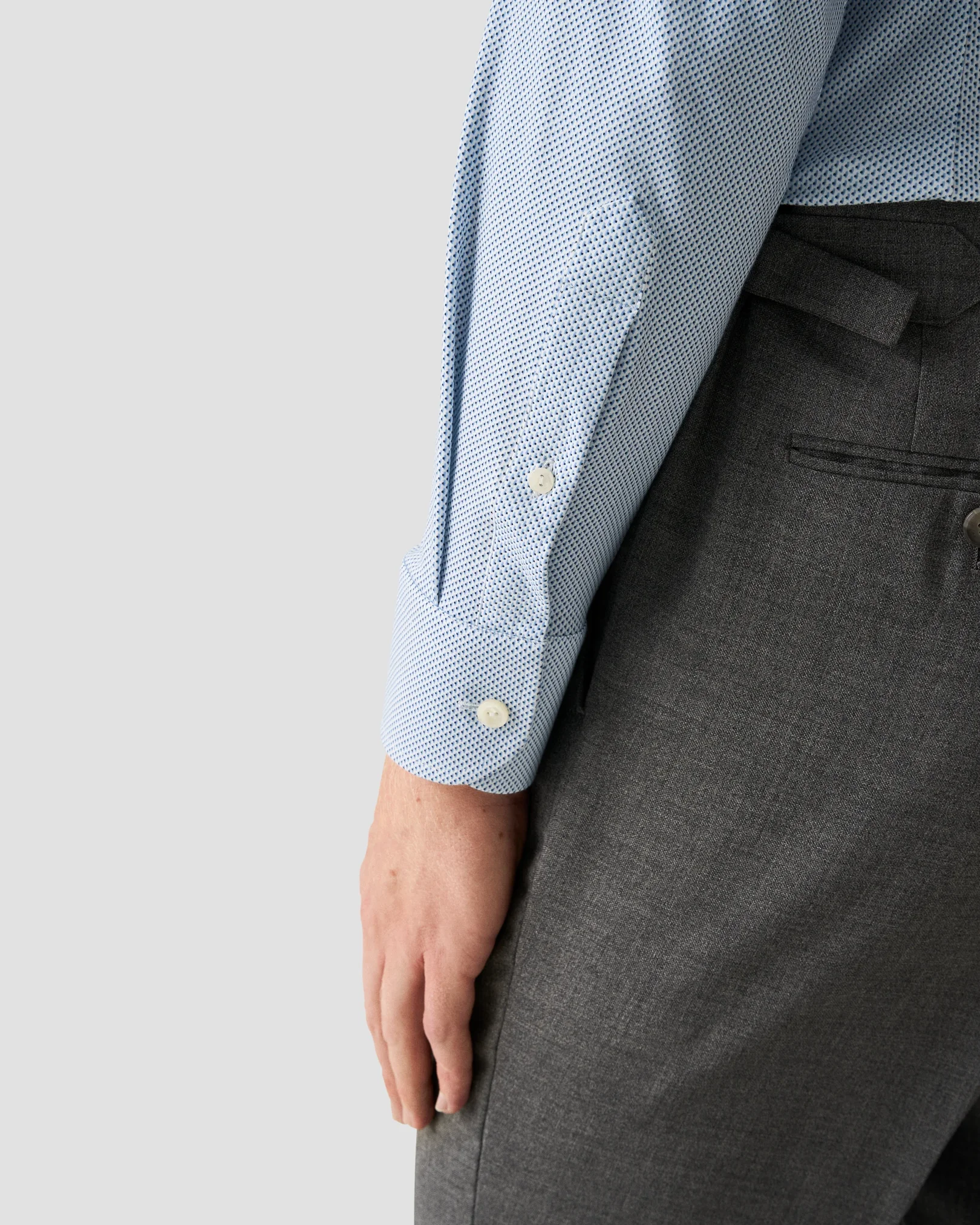 Eton - light blue geometric cotton four way stretch shirt