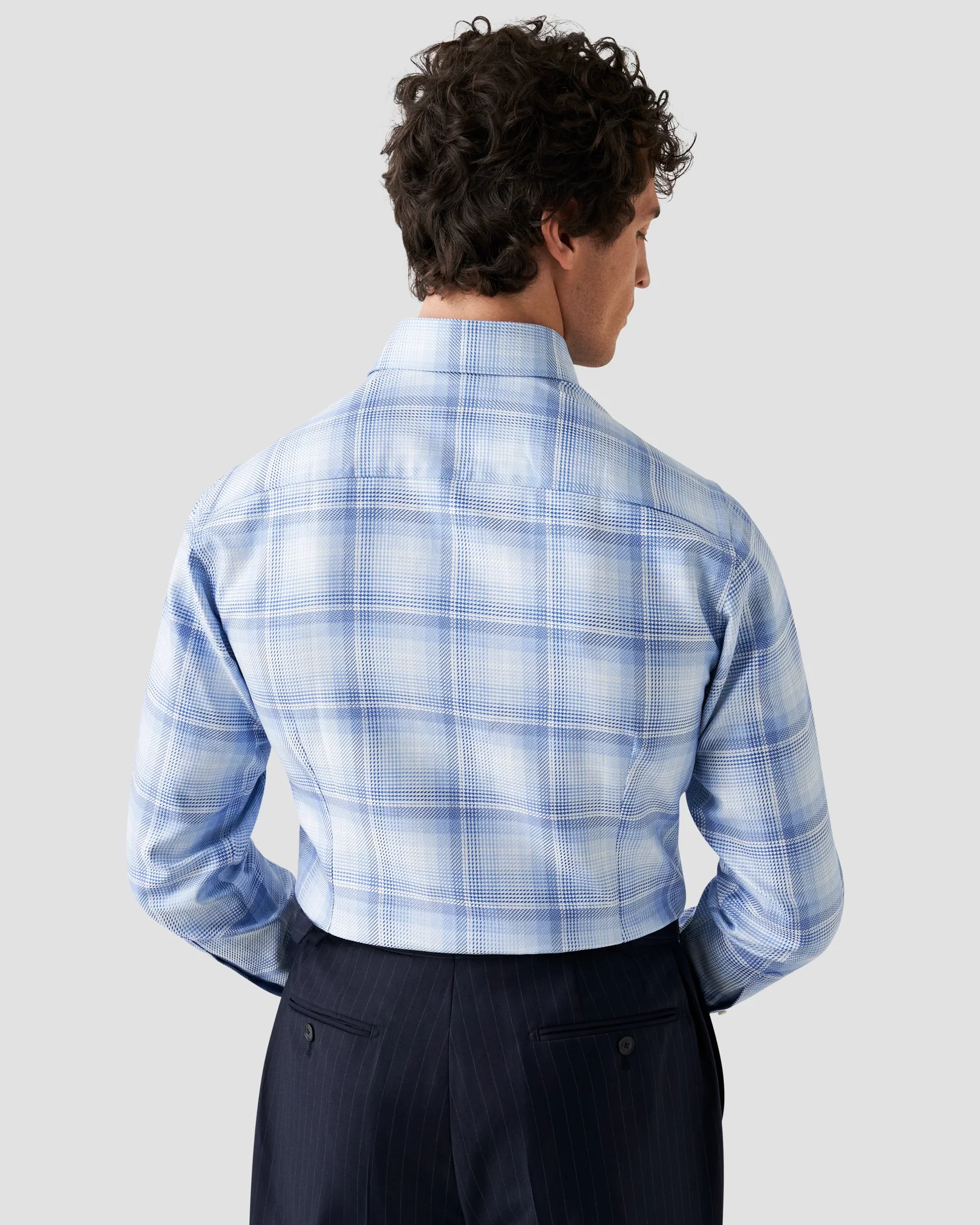 Eton - light blue checked textured twill