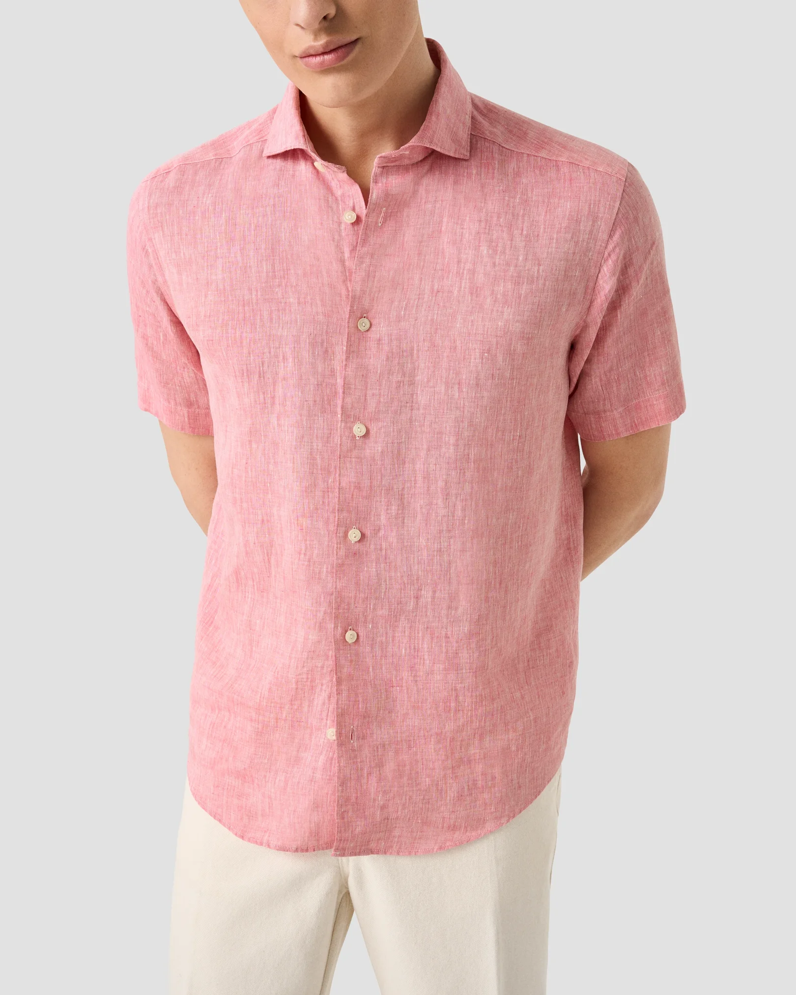 Eton - red solid short sleeve linen shirt