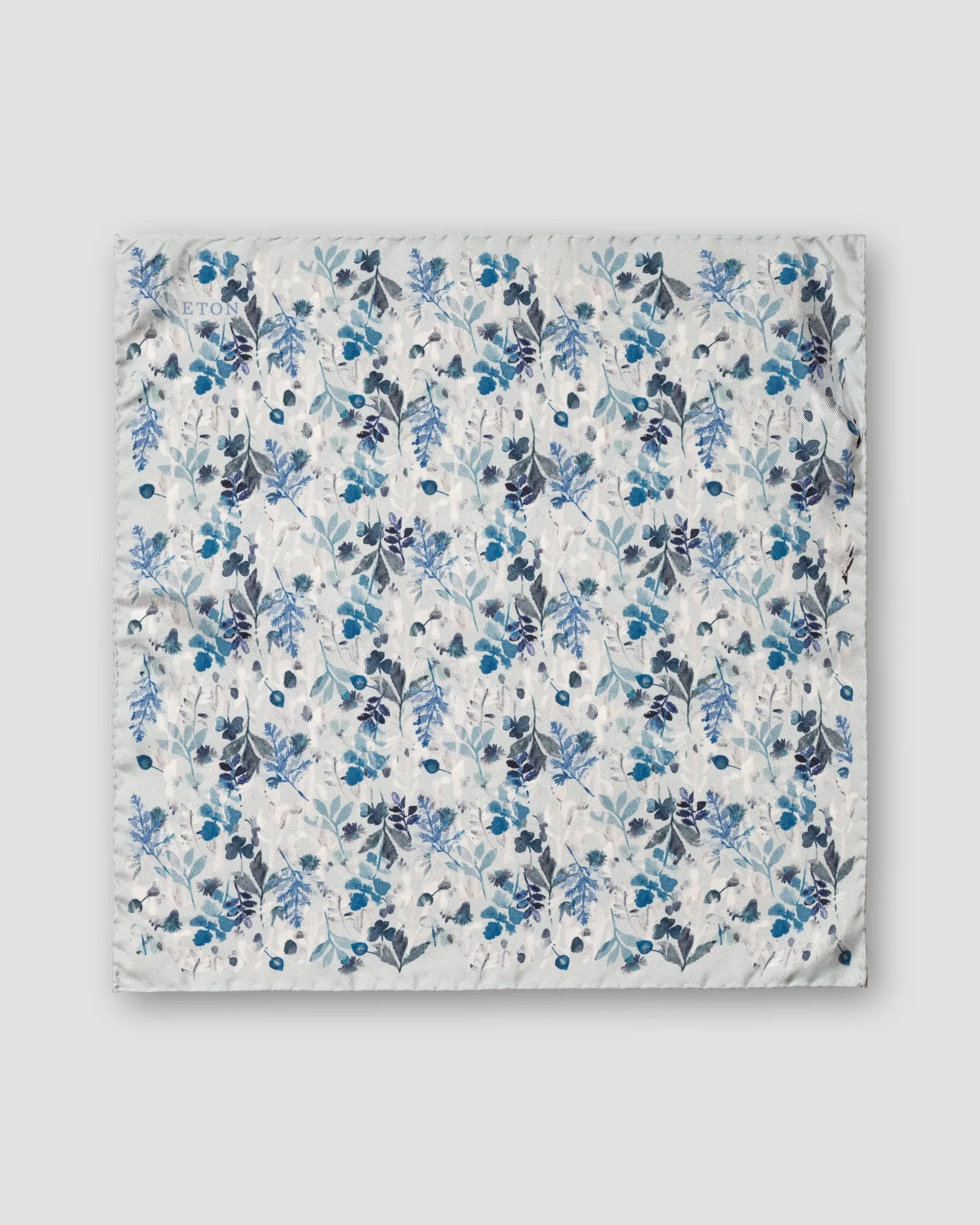 Eton - gray floral print silk twill pocket square