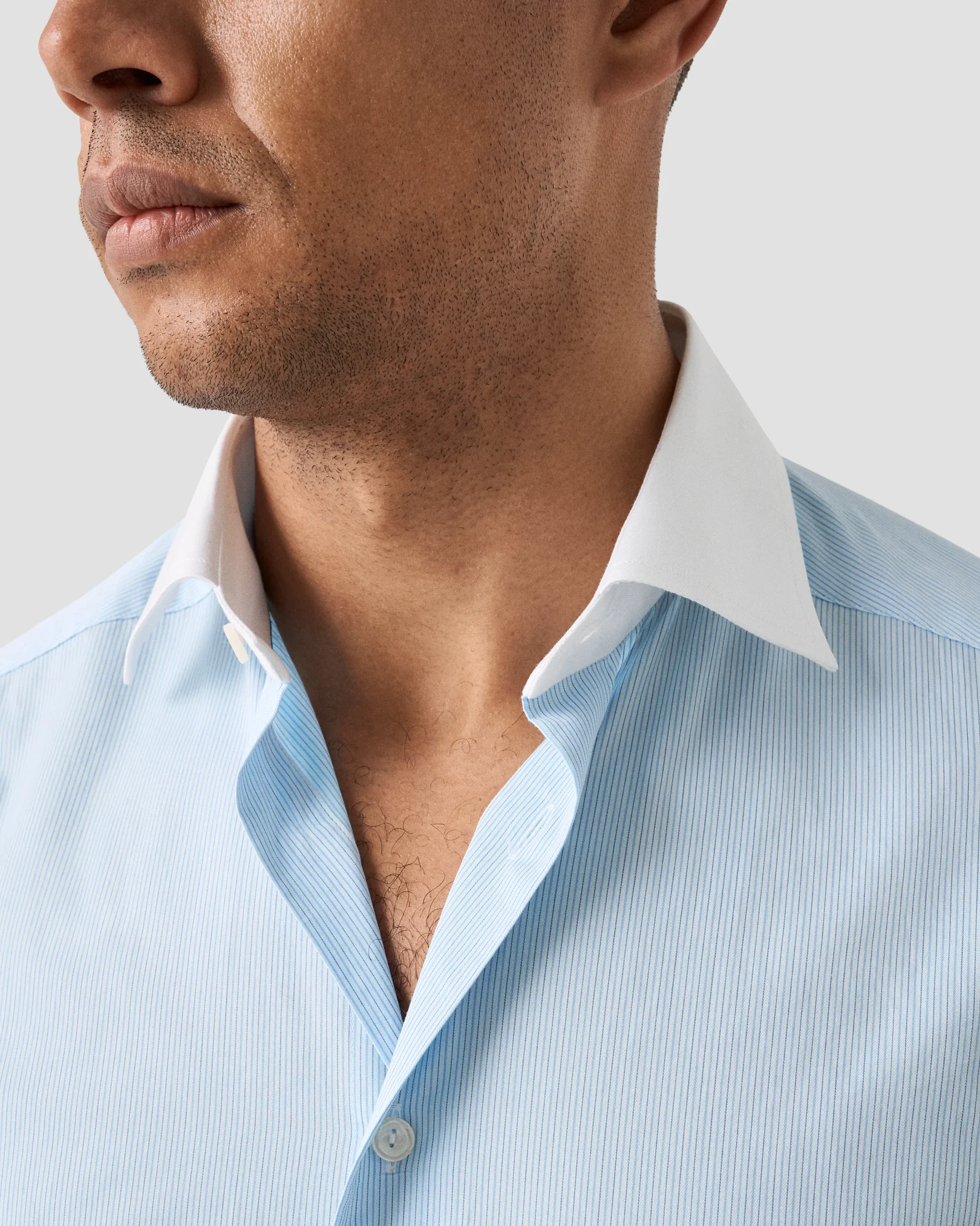 Eton - white collar striped twill shirt