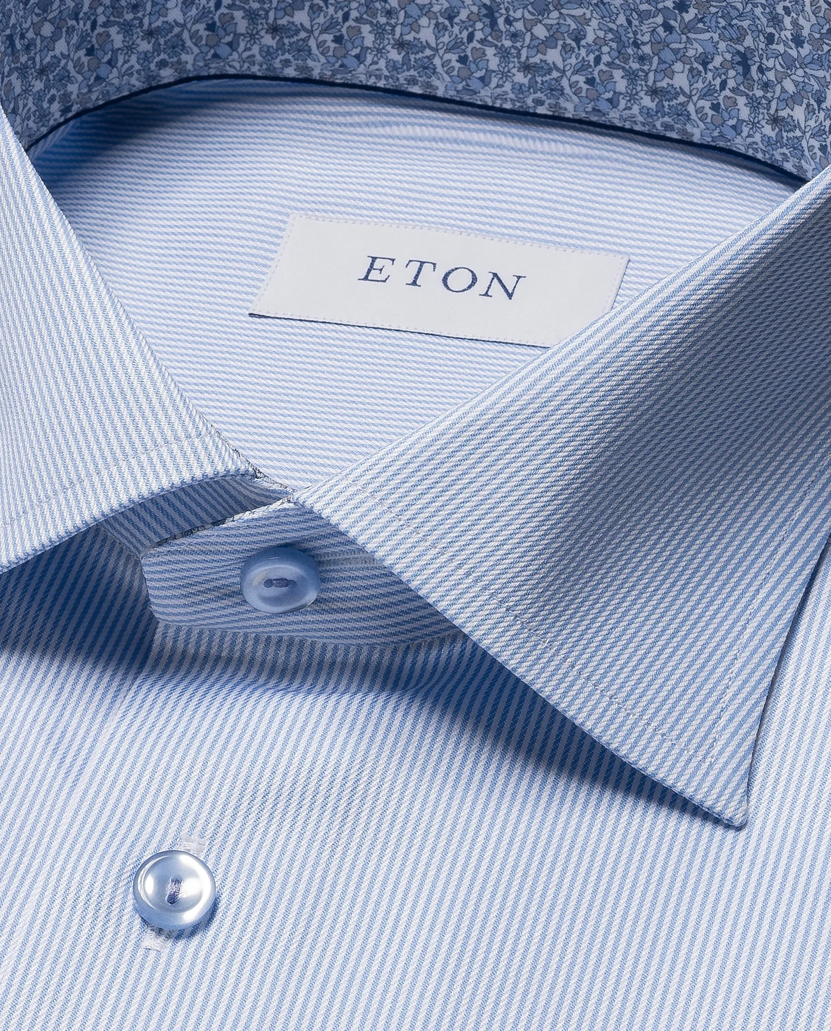 Eton - light blue striped floral contrast shirt
