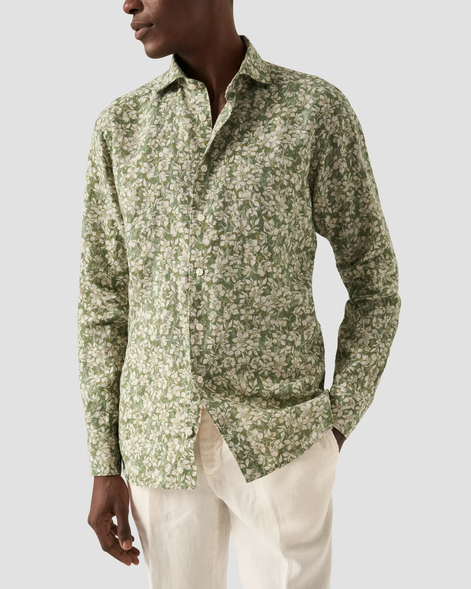 Eton - beige floral linen shirt