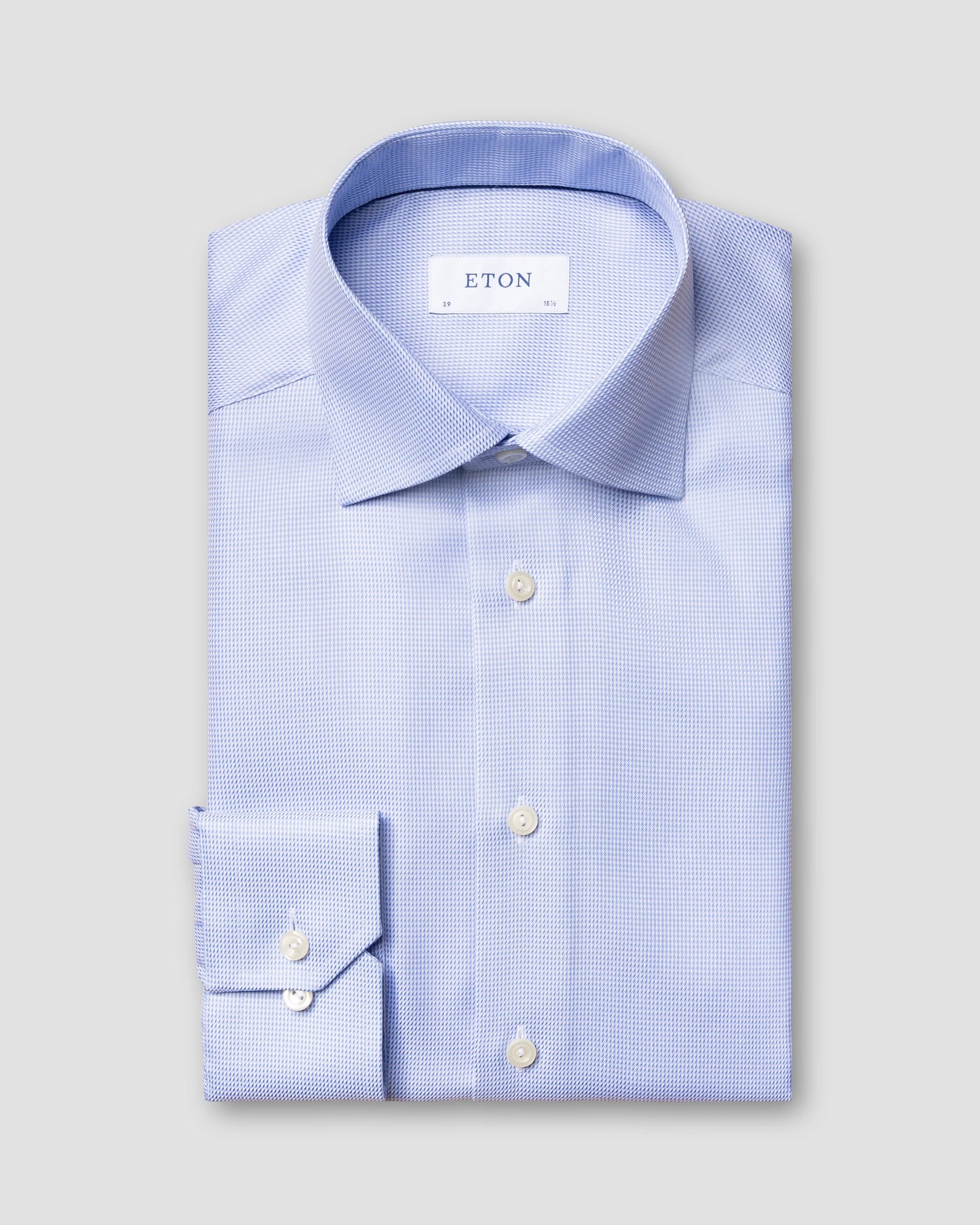 Eton - Light Blue Patterned Textured Twill Shirt